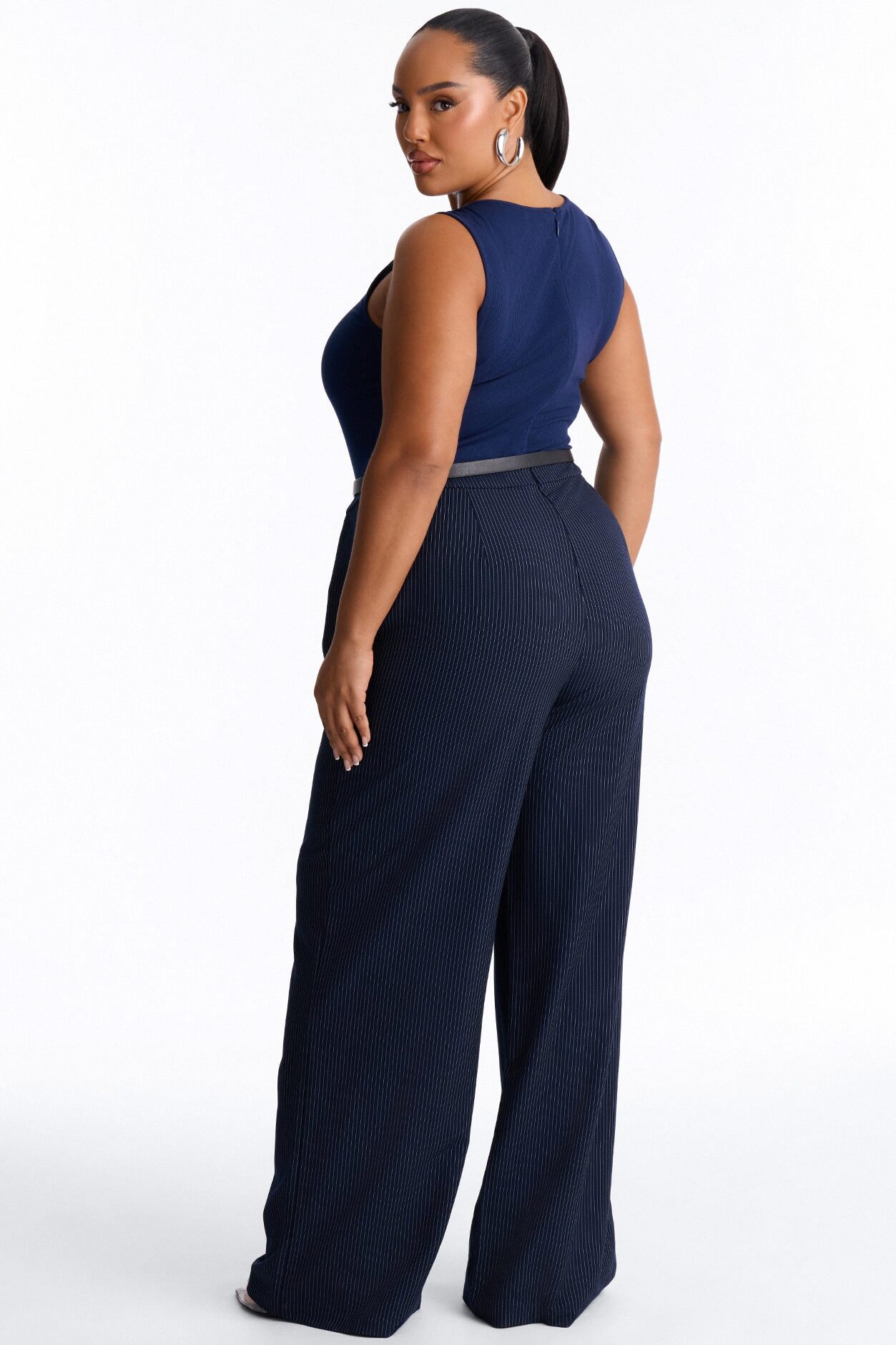 Jen Twofer Pinstripe Jumpsuit - Navy