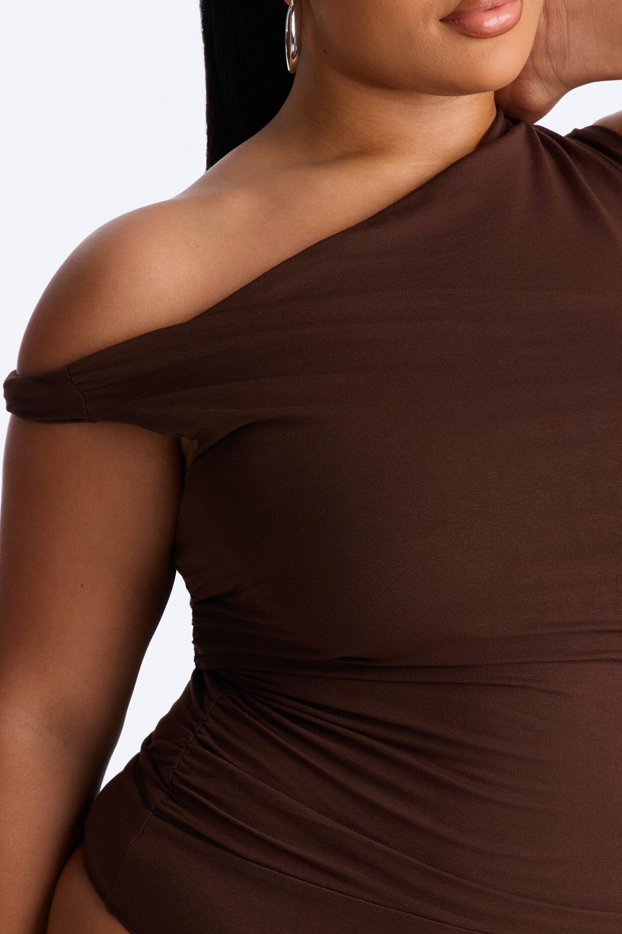 Kylie Off Shoulder Bodysuit - Brown