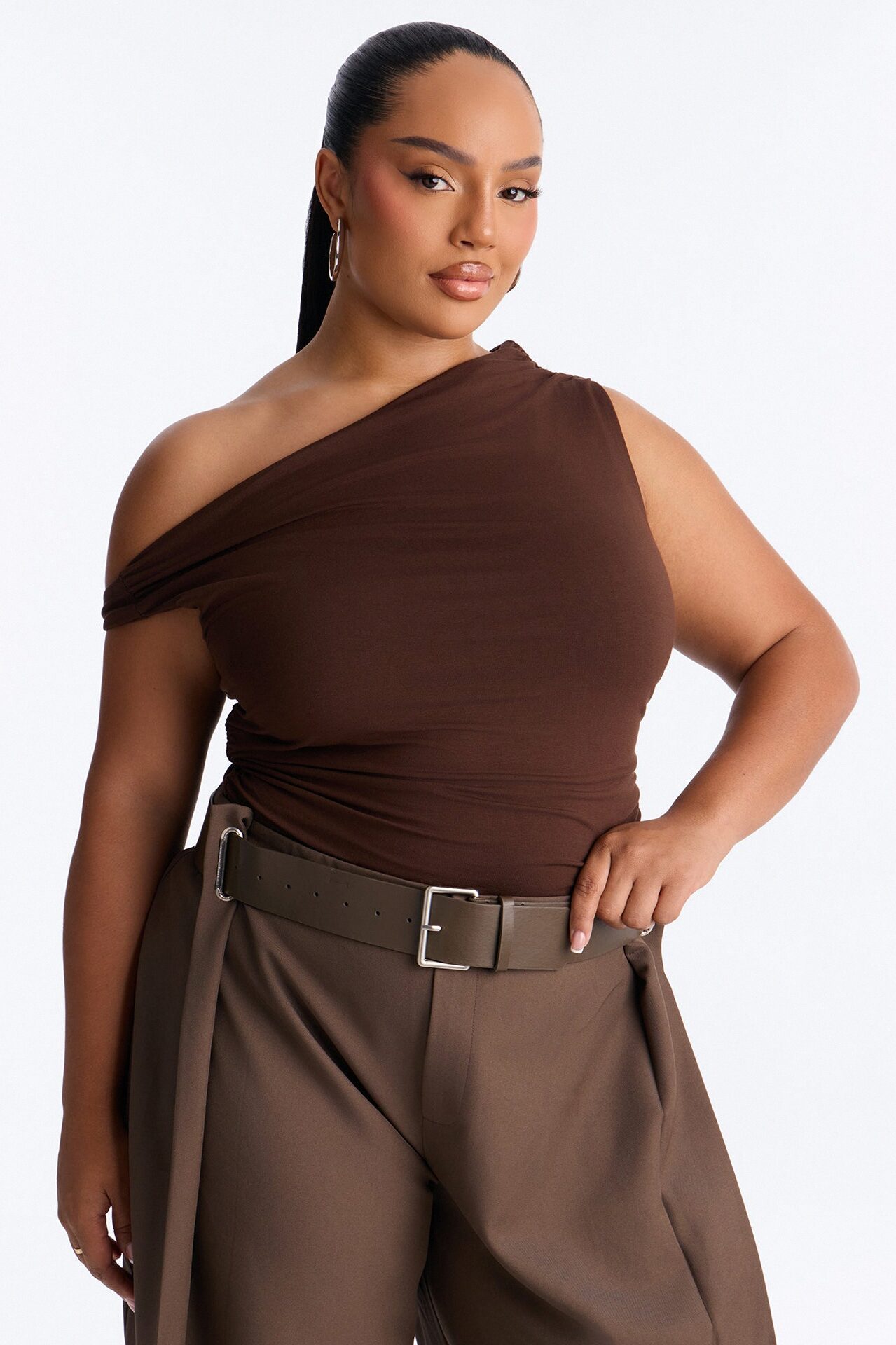 Kylie Off Shoulder Bodysuit - Brown