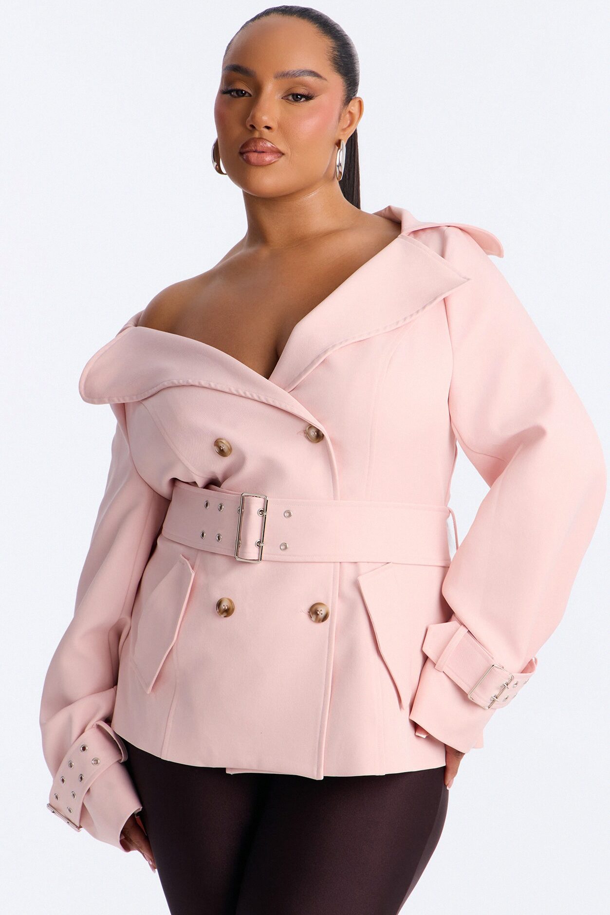 Georgina Off Shoulder Trench Coat - Pink