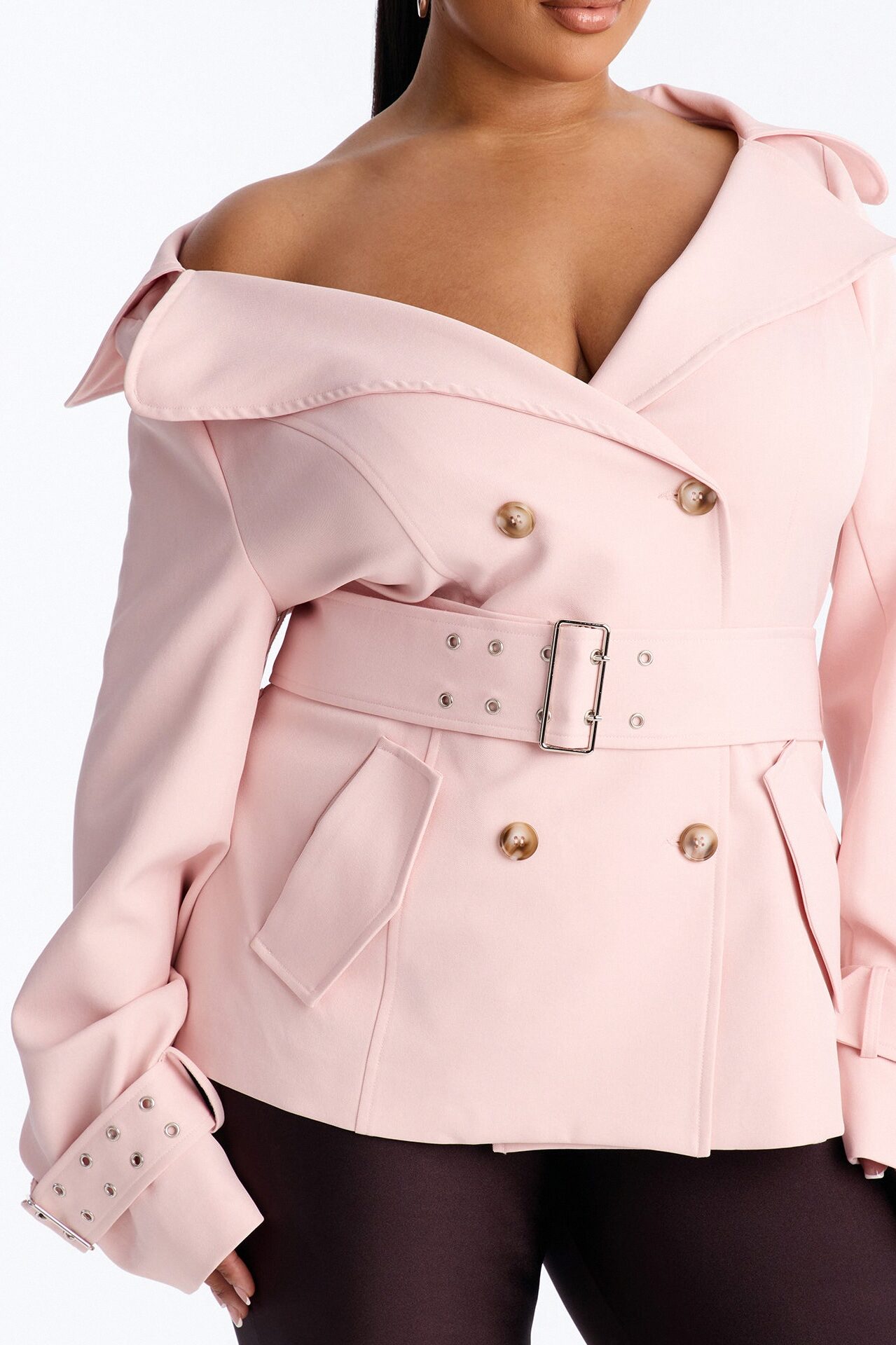Georgina Off Shoulder Trench Coat - Pink