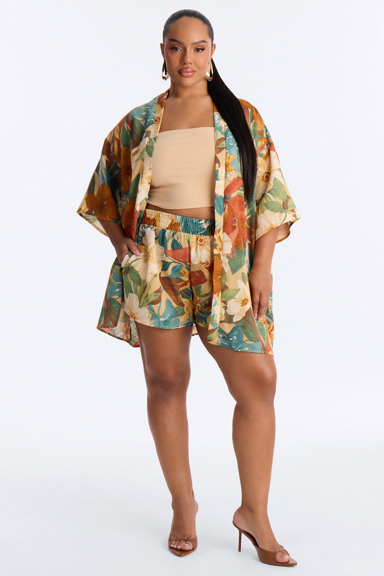 Relax & Renew Floral Linen Short Set - Green/combo