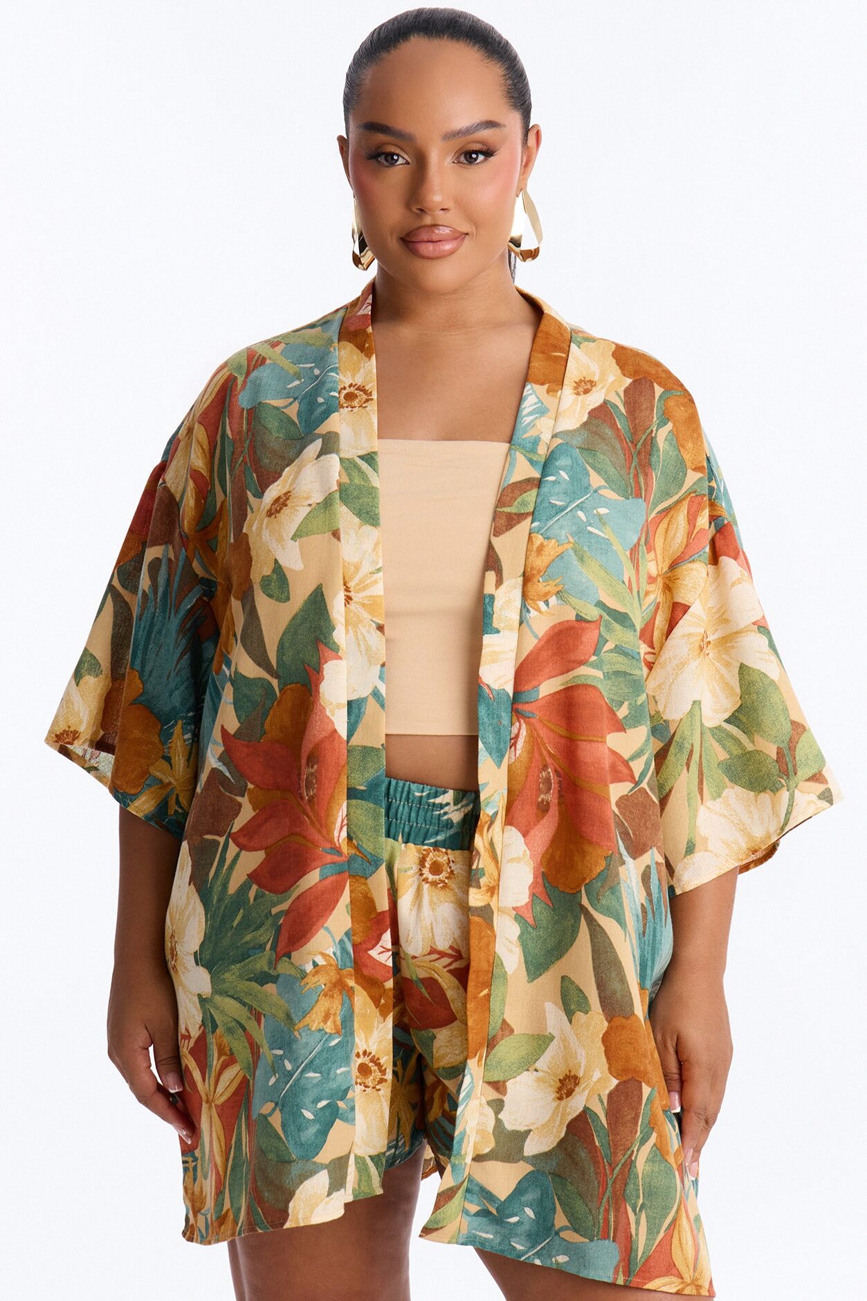 Relax & Renew Floral Linen Short Set - Green/combo