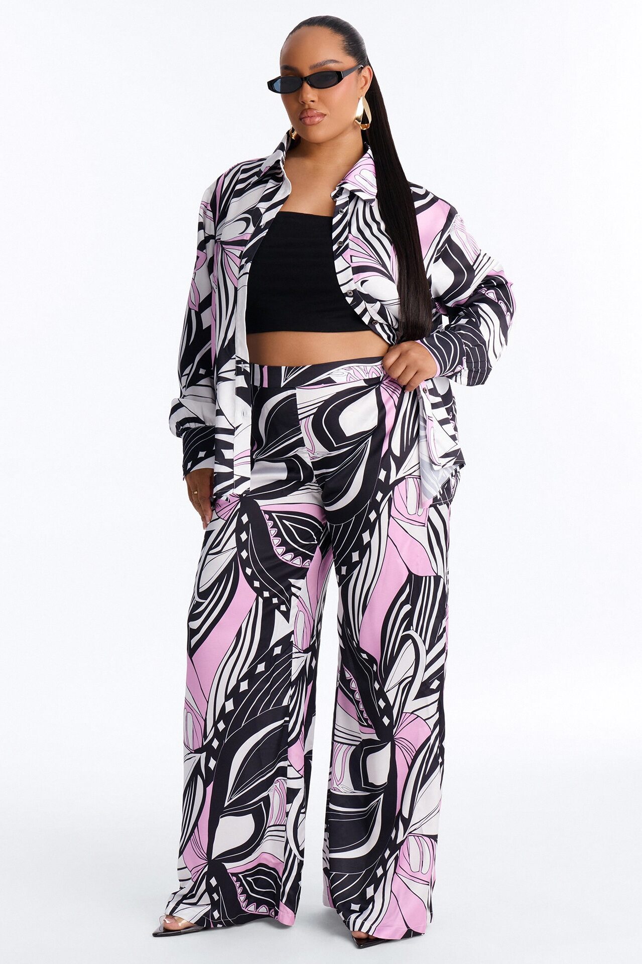 Bianca Satin Pant Set - Black/combo