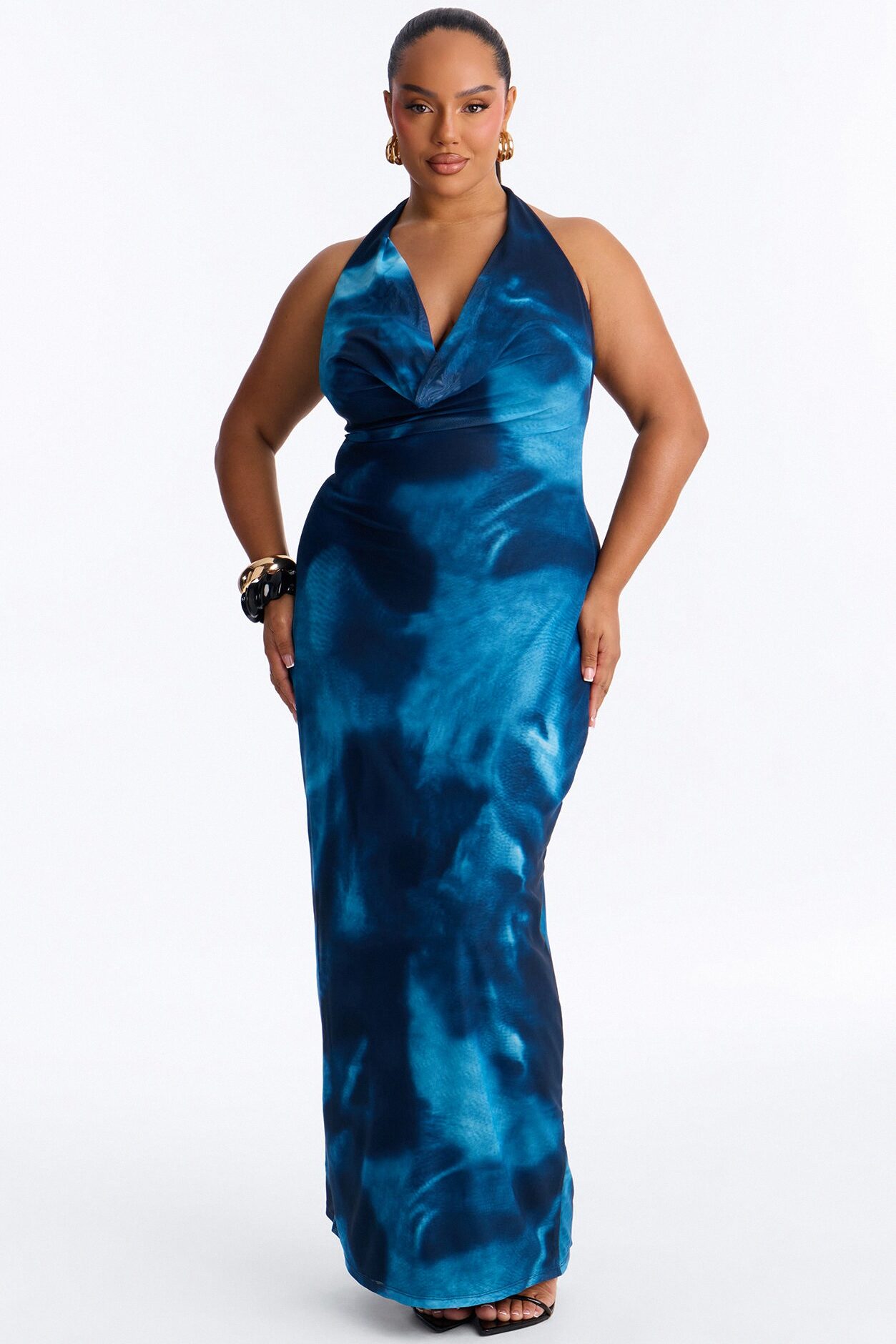 In The Shadows Mesh Maxi Dress - Blue/combo