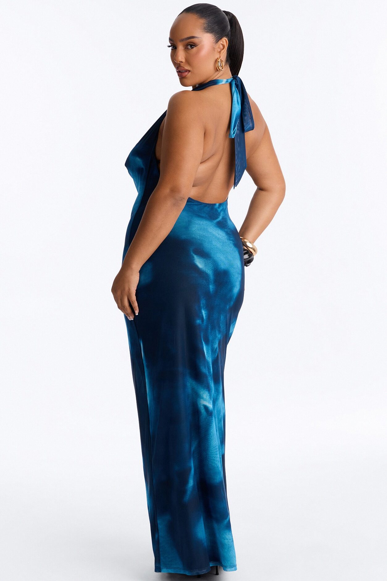 In The Shadows Mesh Maxi Dress - Blue/combo