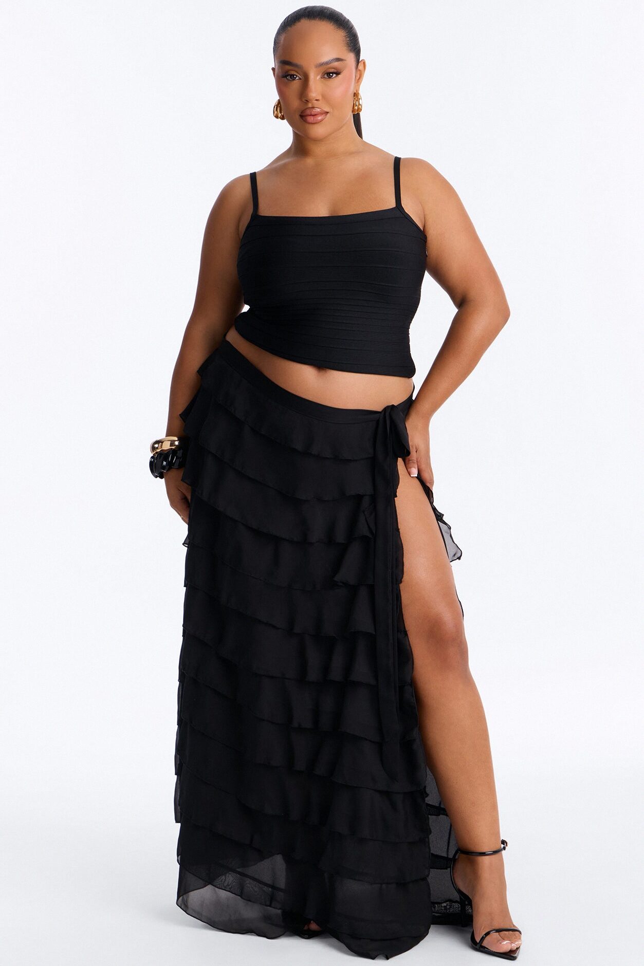 Jackie Bandage Square Neck Tank Top - Black