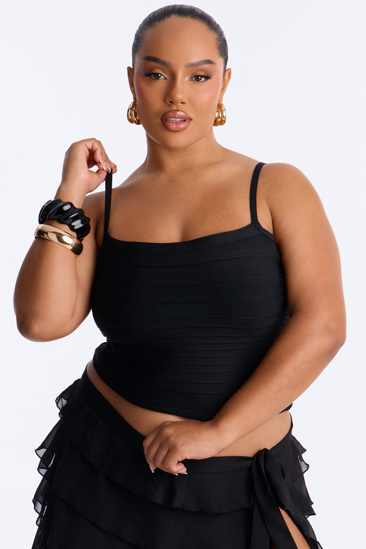 Jackie Bandage Square Neck Tank Top - Black