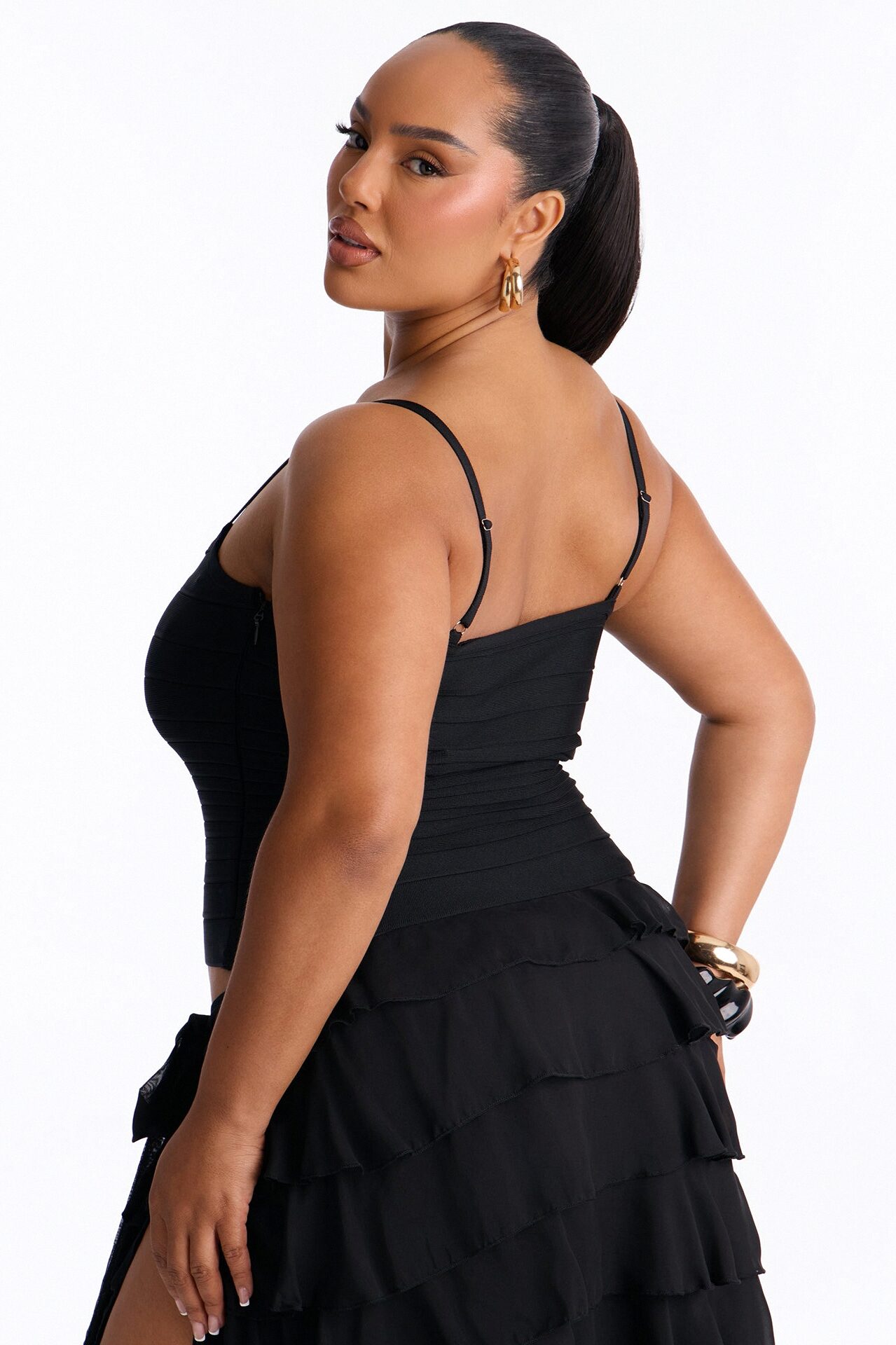 Jackie Bandage Square Neck Tank Top - Black