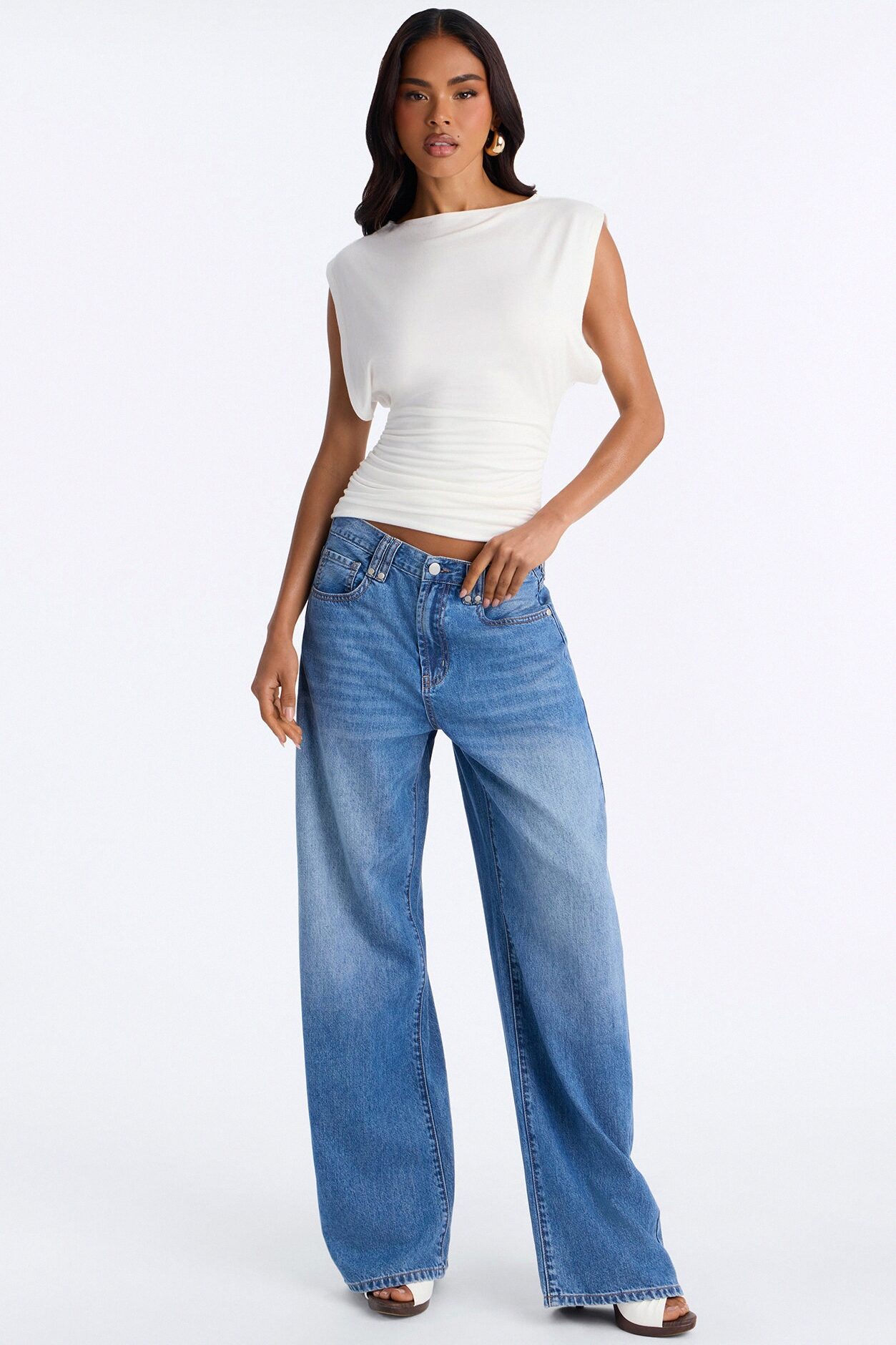 Kylie Ruched Short Sleeve Top - Off White