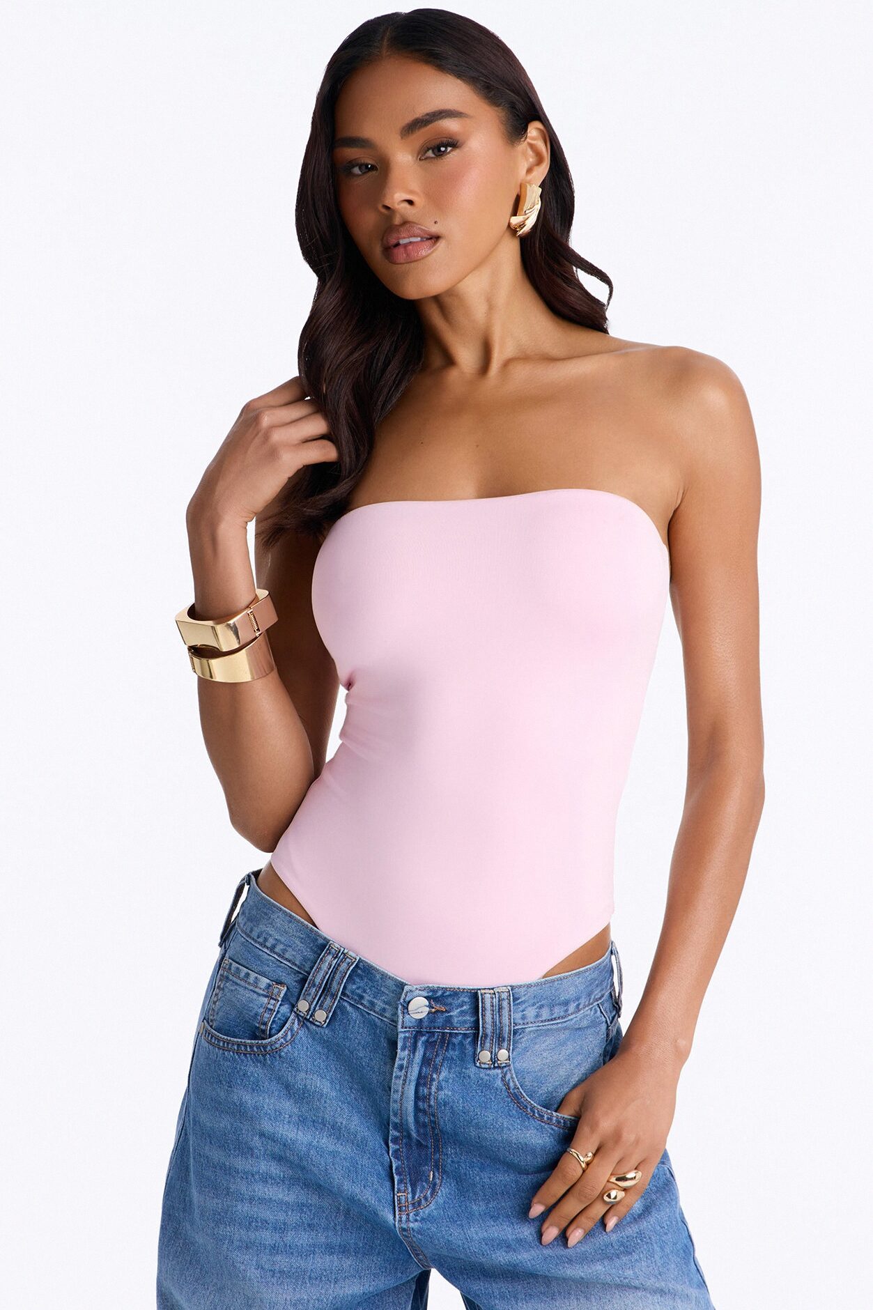 Contour Double Lined Strapless Bodysuit - Light Pink