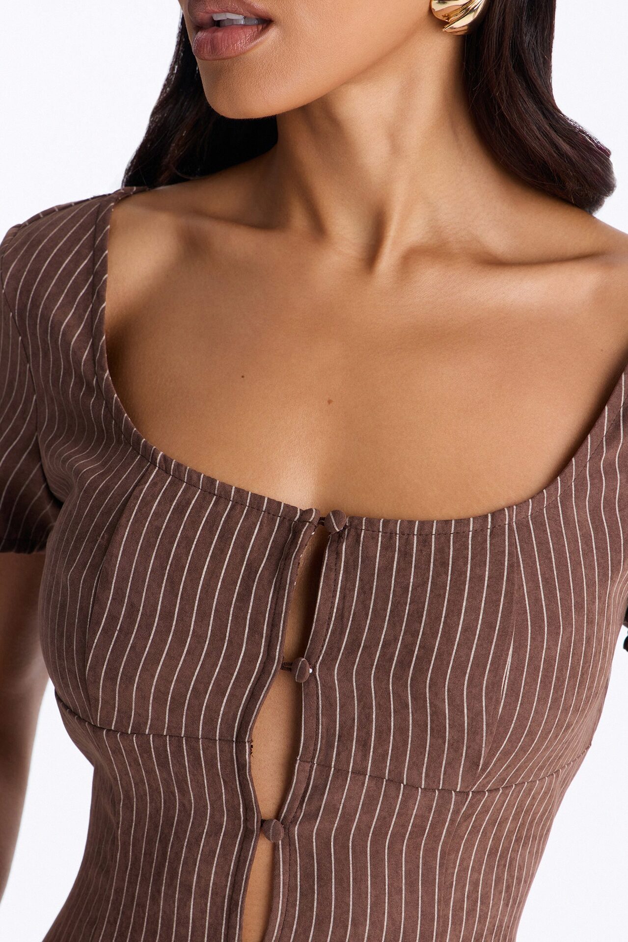 Arlette Poplin Button Up Short Sleeve Top - Brown/combo