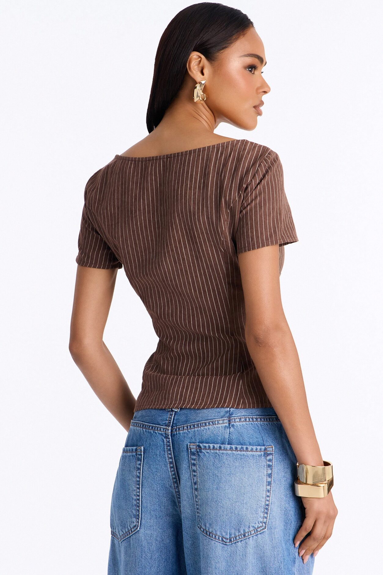 Arlette Poplin Button Up Short Sleeve Top - Brown/combo
