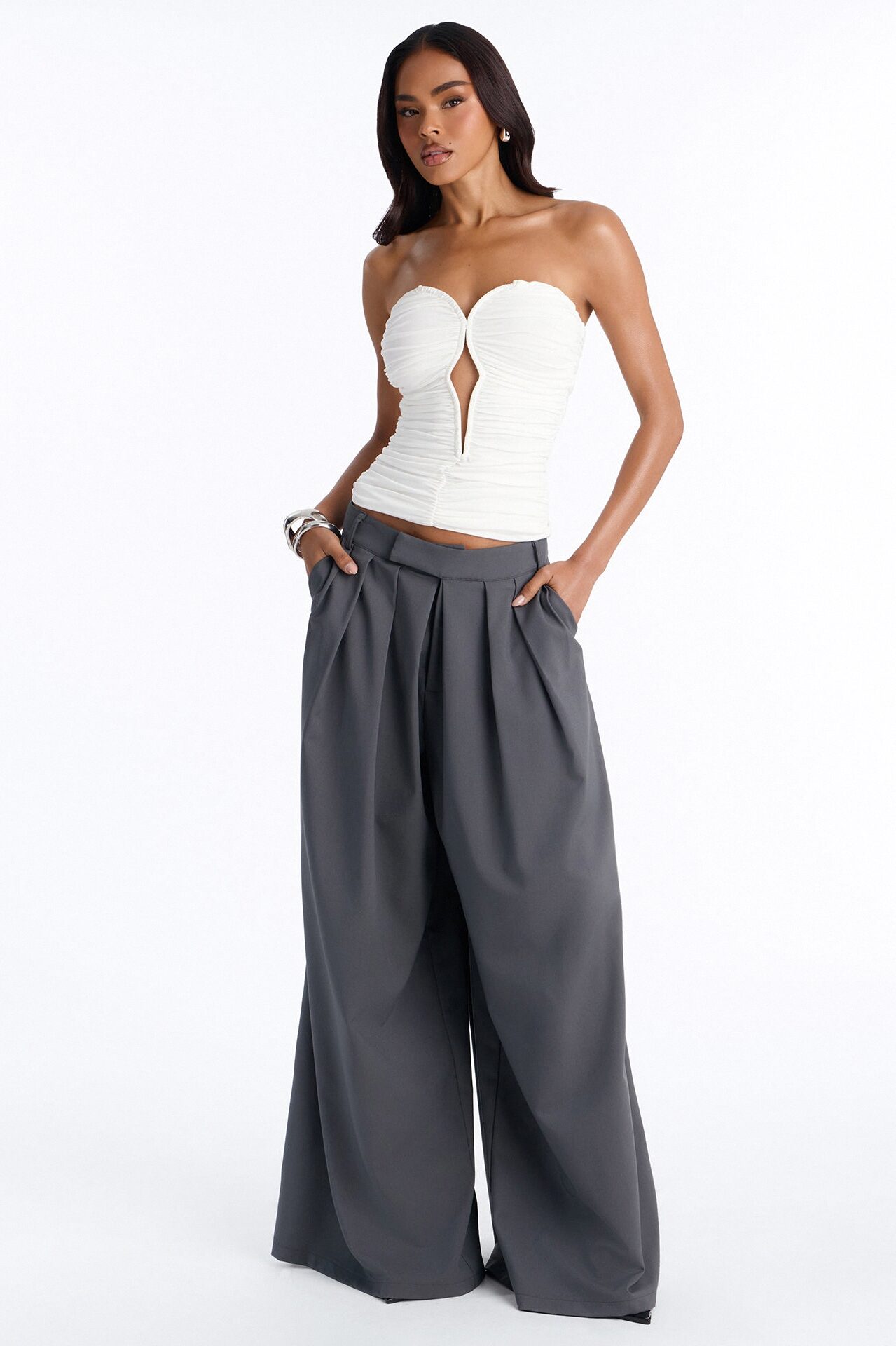 Selena Ruched Cut Out Tube Top - White