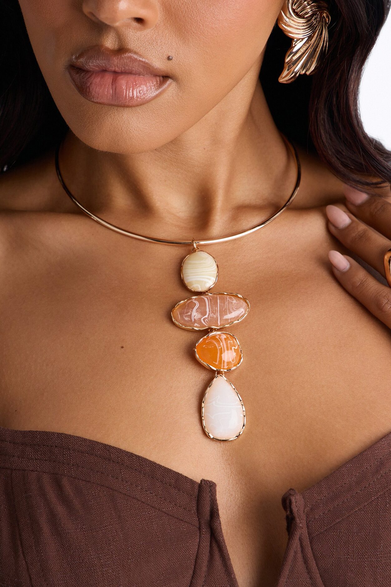 Pure Mineral Jeweled Necklace - Gold/Pink