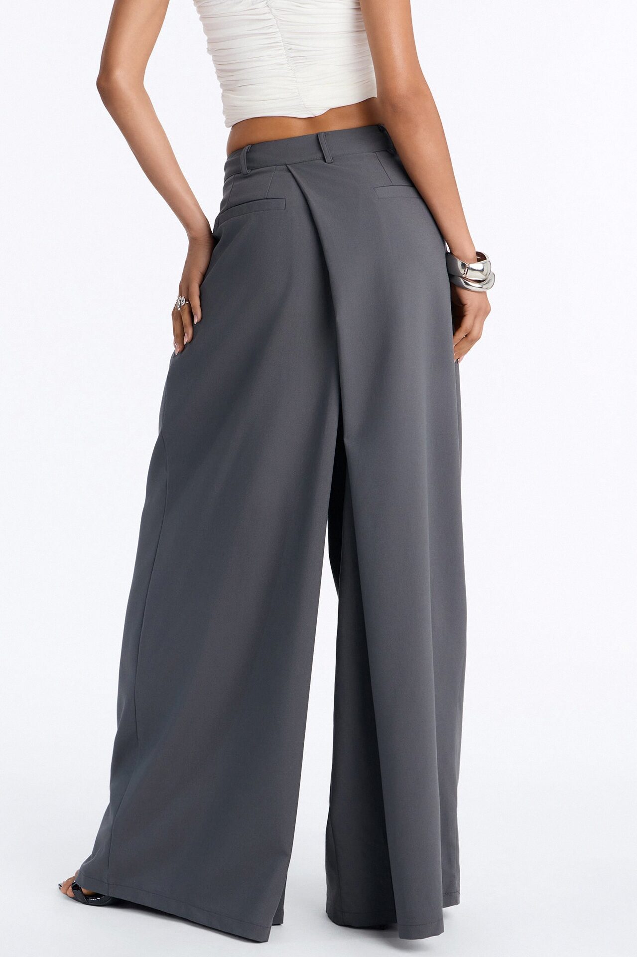 The Kayne Pleated Crossover Wide Leg Pant - Grey