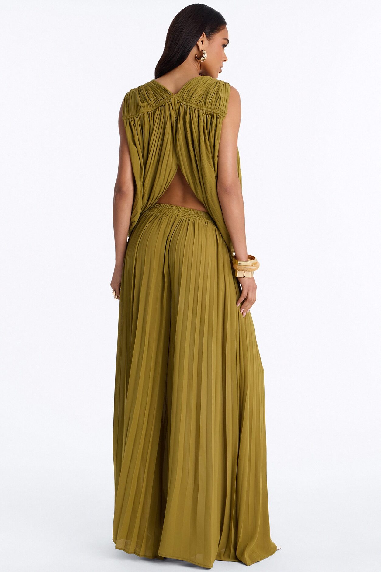 Camellia Pleated Pant Set - Olive