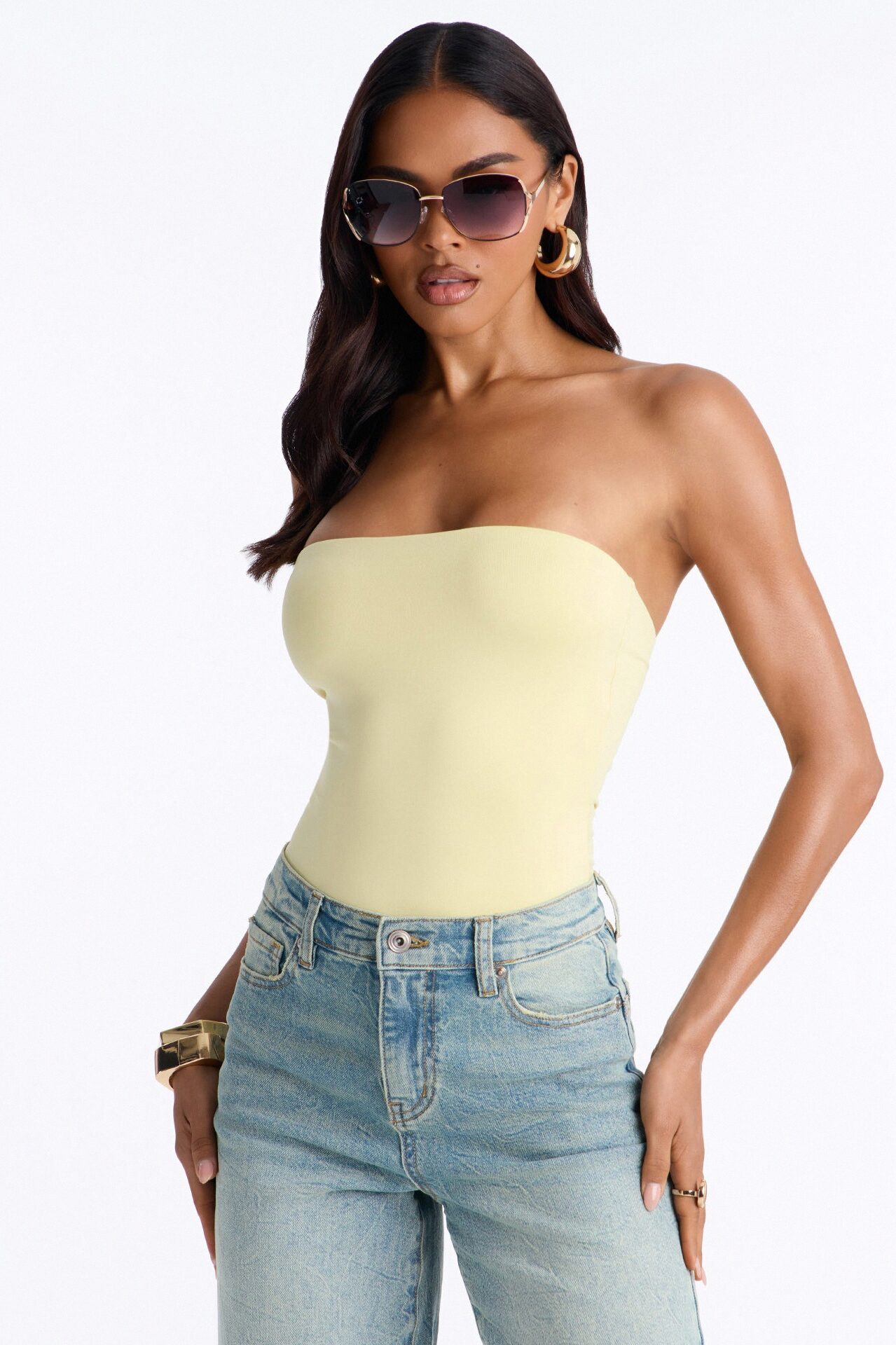 Contour Double Lined Strapless Bodysuit - Butter Yellow