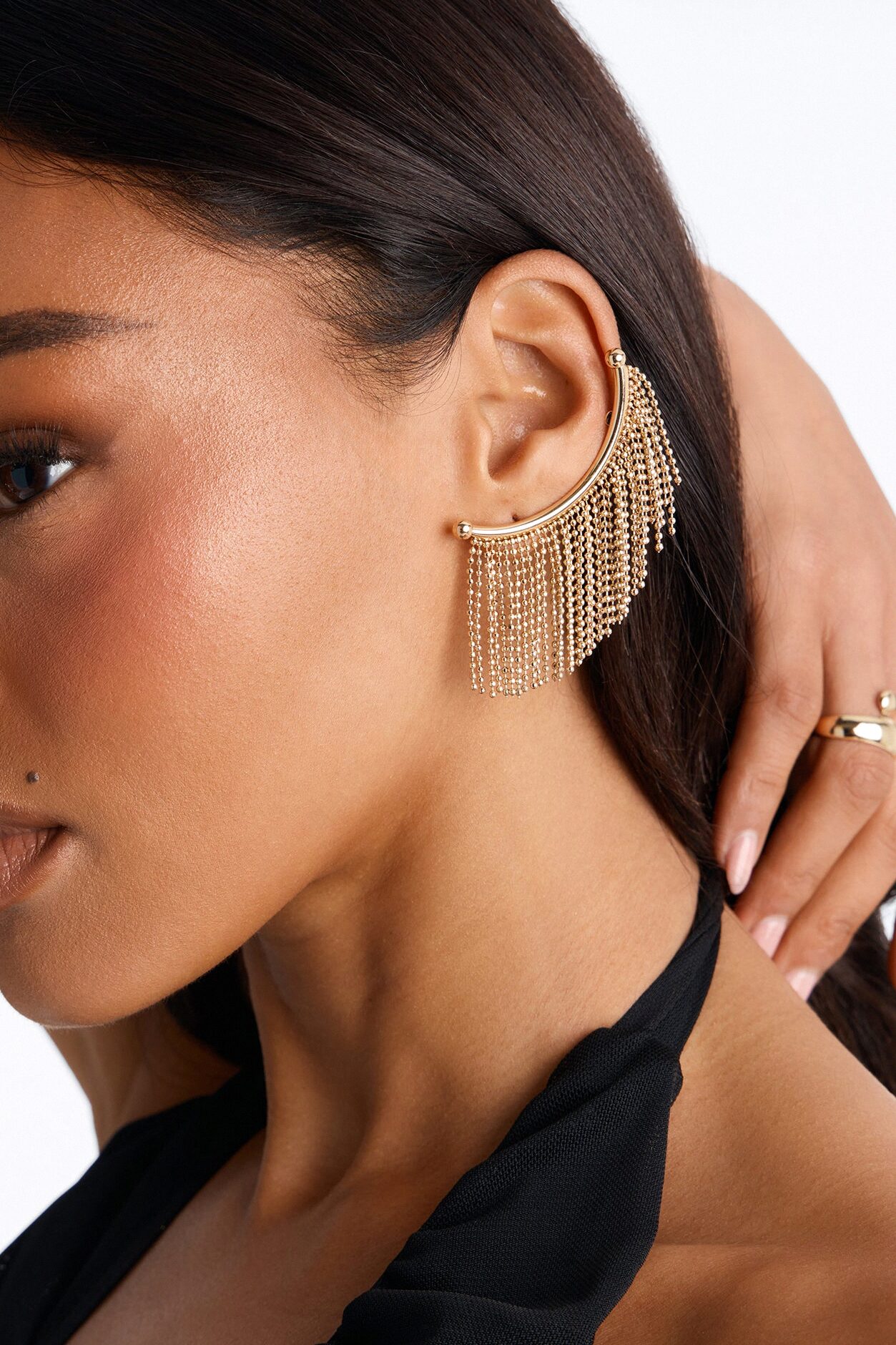 Let It Be Fringe Hardware Ear Cuff - Gold