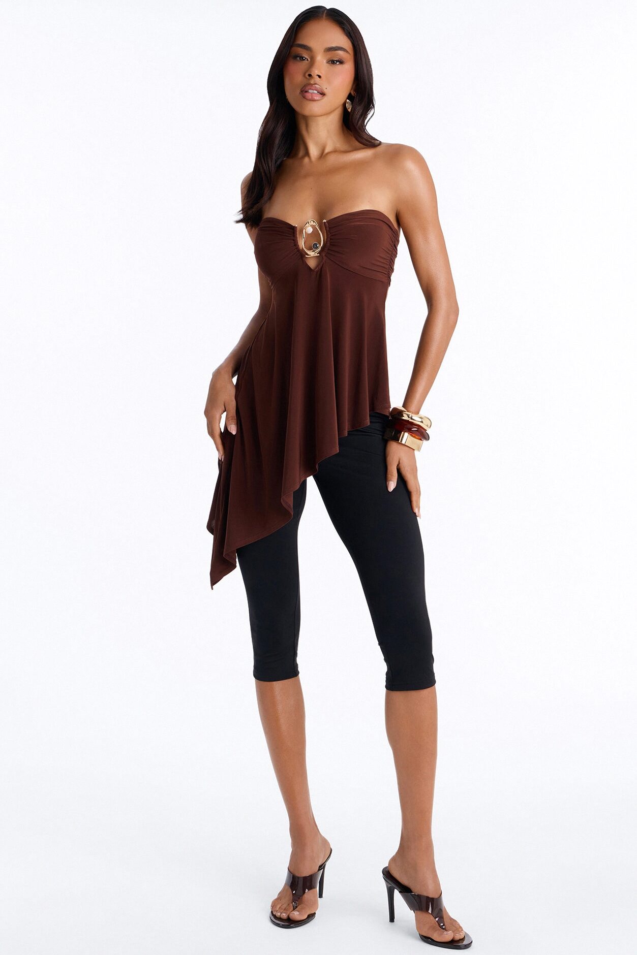 On The Coast Hardware Asymmetrical Tube Top - Chocolate