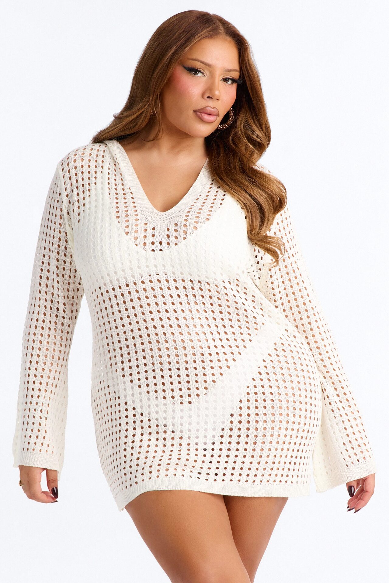 Drea Crochet Long Sleeve Cover Up Dress - White