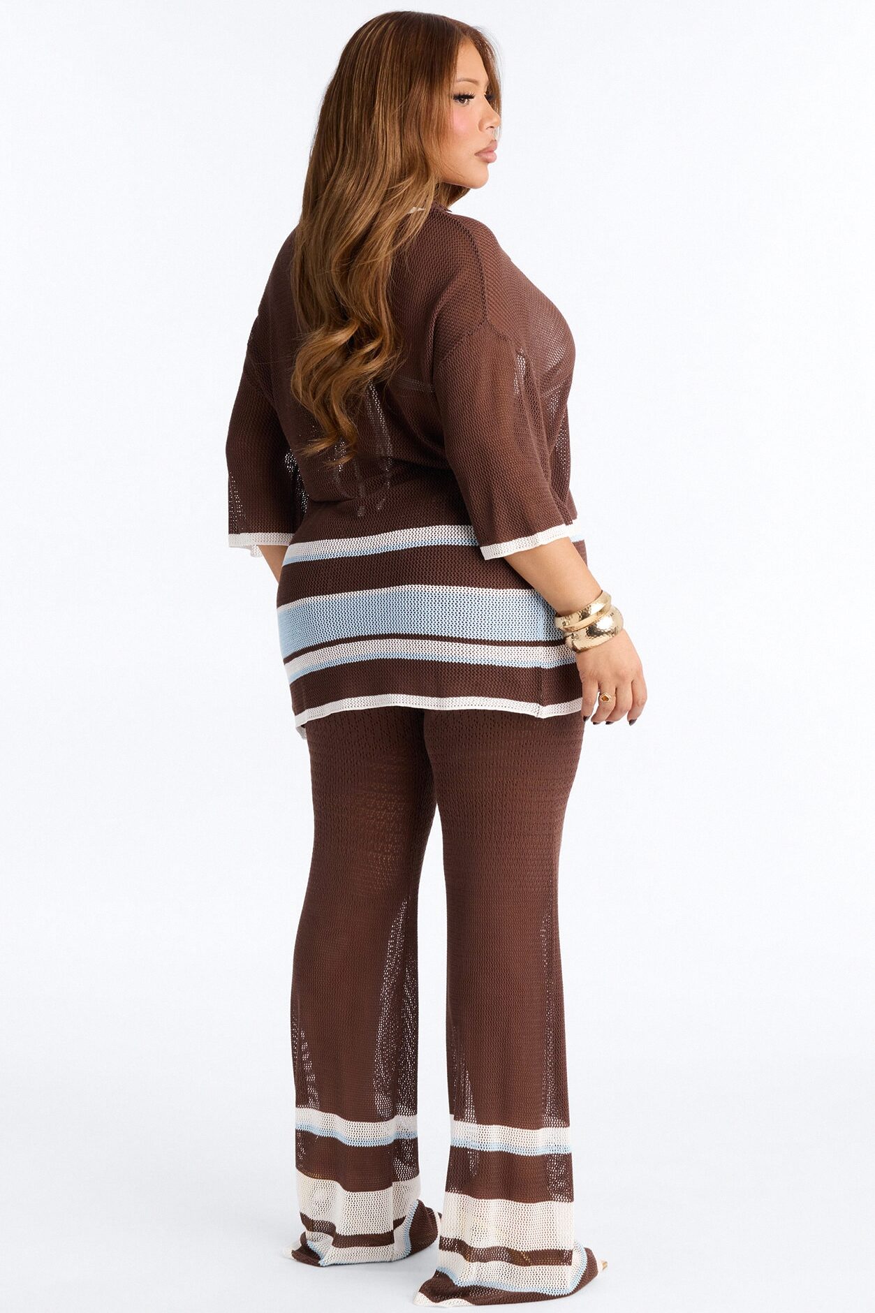 Sally Crochet Pant Set - Brown/combo