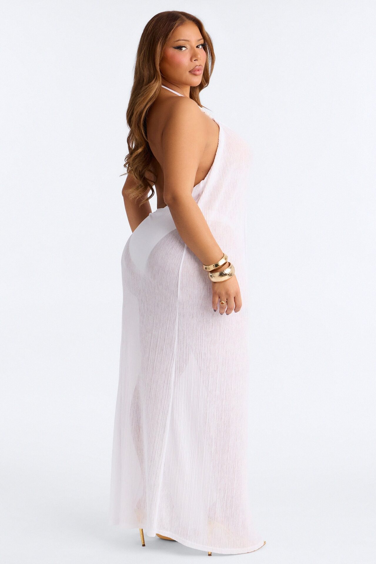 Summer Breeze Plisse Halter Cover Up Maxi Dress - White