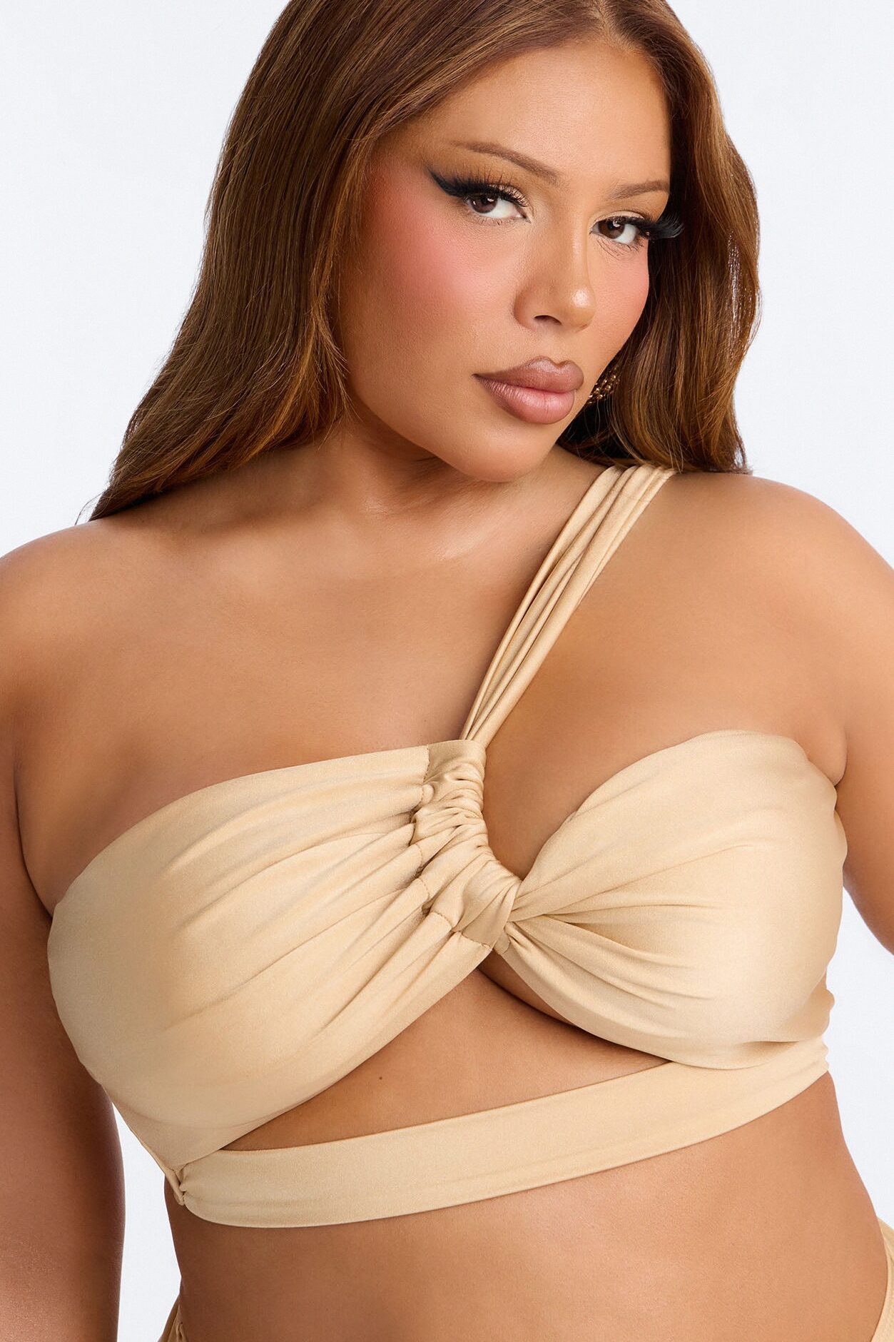 Renny Twisted 3 Piece Bandeau Bikini & Sarong Set - Champagne