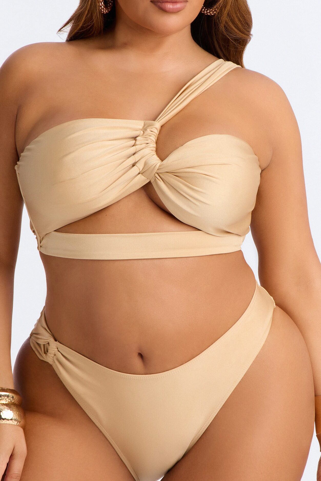 Renny Twisted 3 Piece Bandeau Bikini & Sarong Set - Champagne