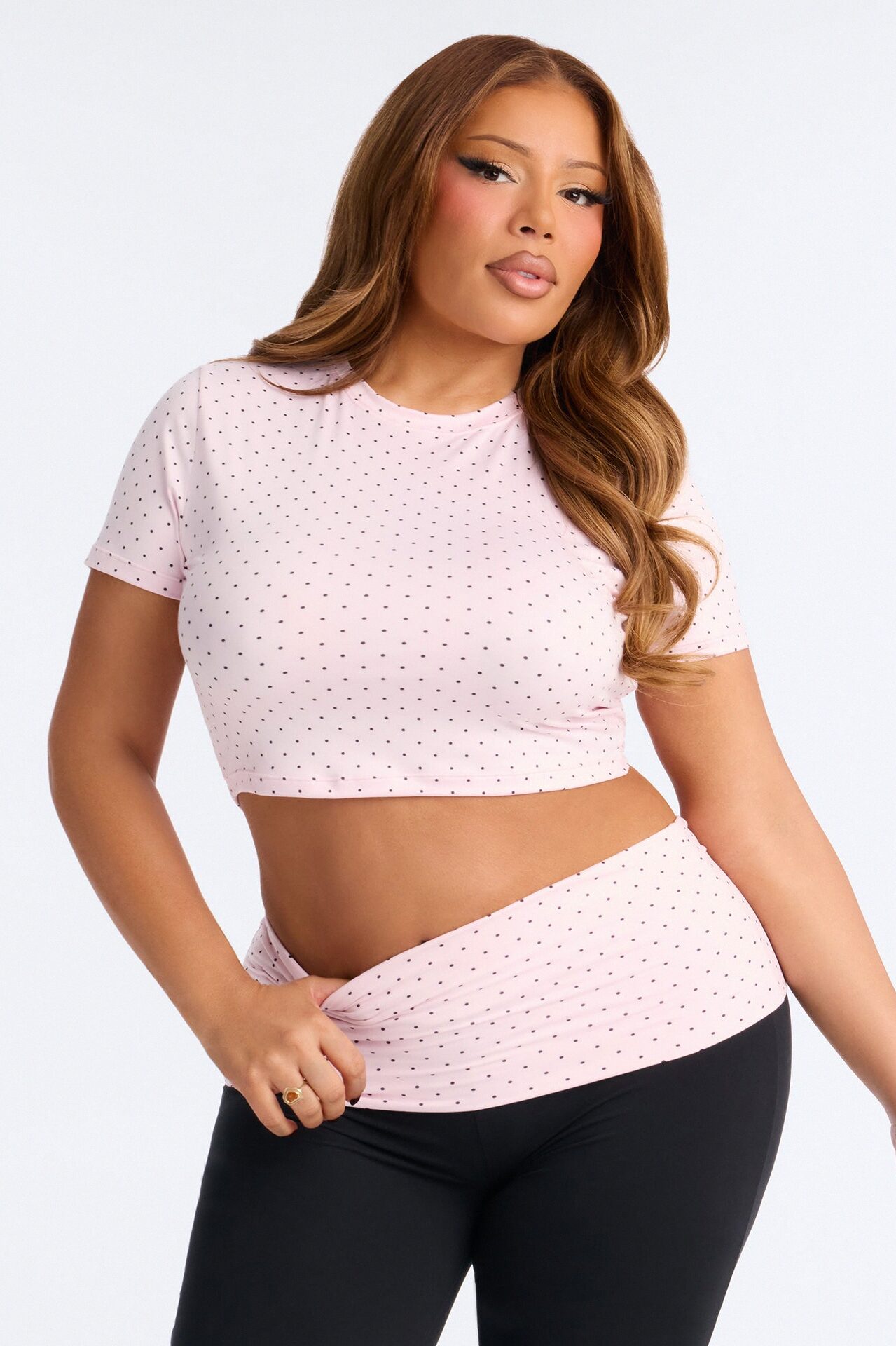 Cute N Casual Polka Dot Flare Legging Set - Pink/combo