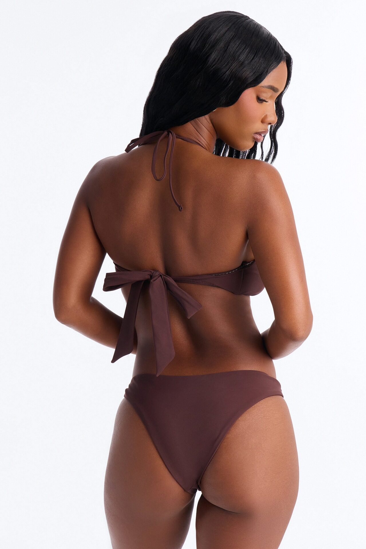 Chay Strappy 3 Piece Strapless Bikini & Mesh Cover Up Micro Mini Skirt Sunsuit - Brown