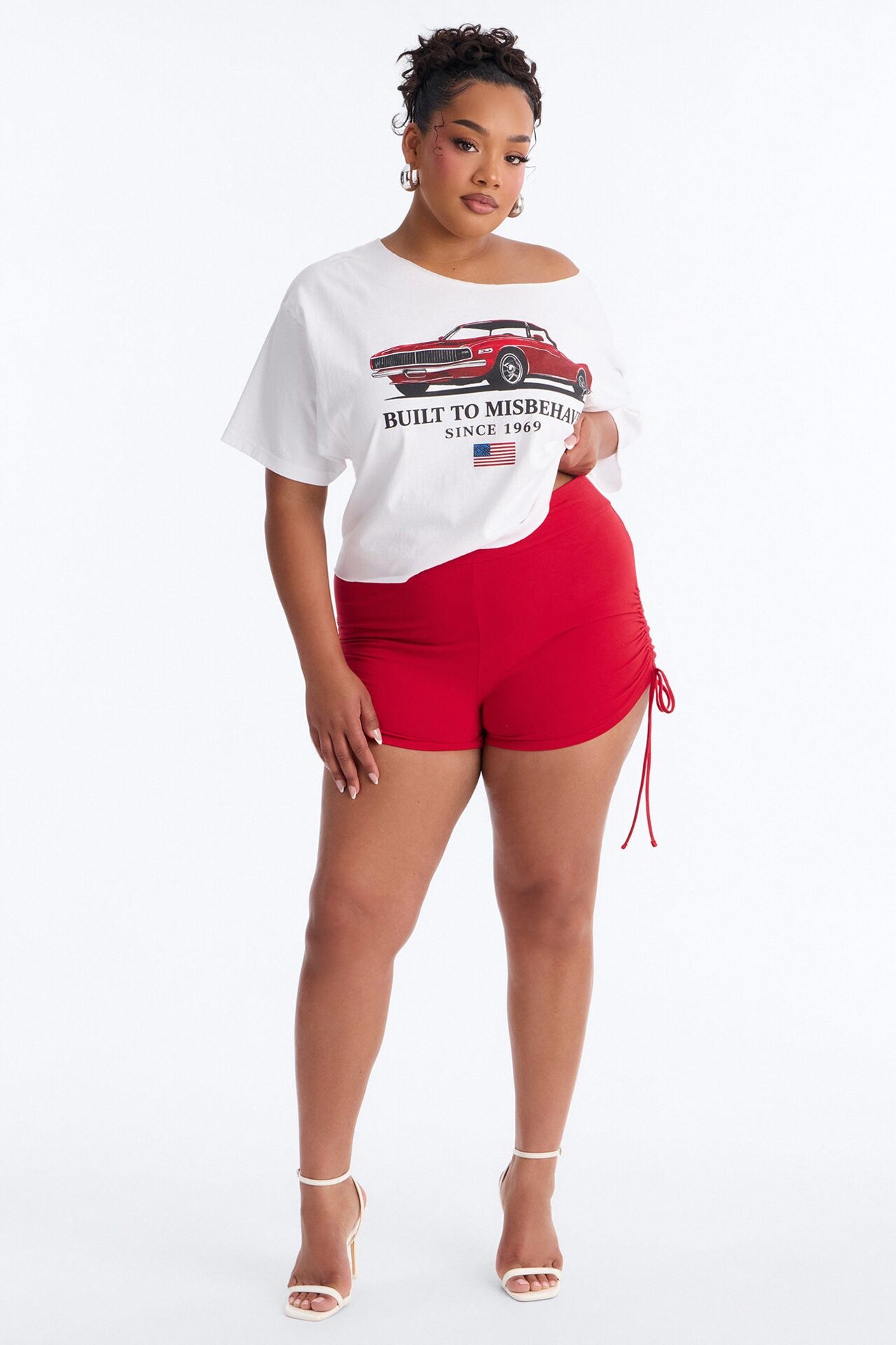 Melanie Ruched Biker Shorts - Red