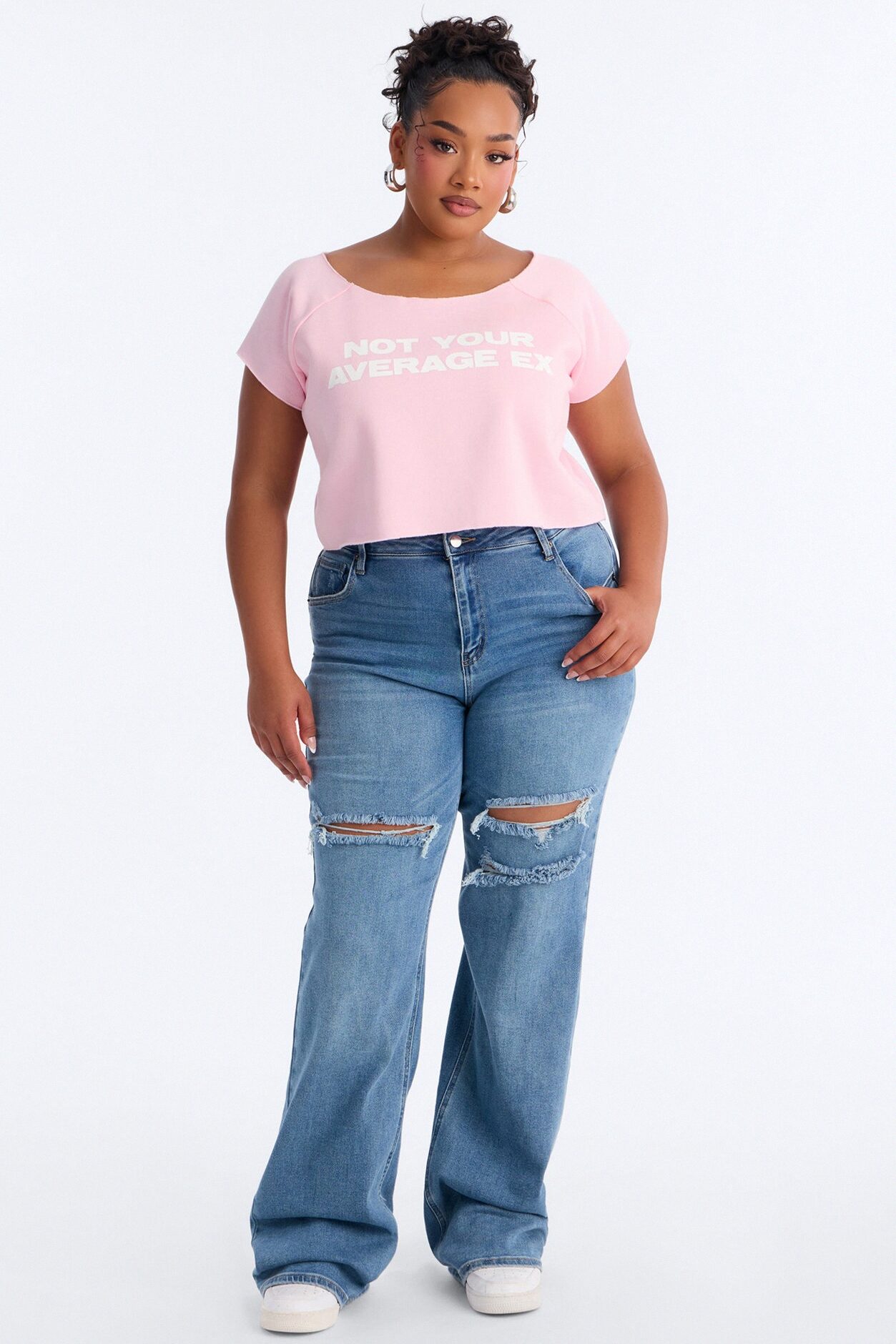 Not Your Average Ex Off Shoulder Washed Cropped Tee - Light Pink