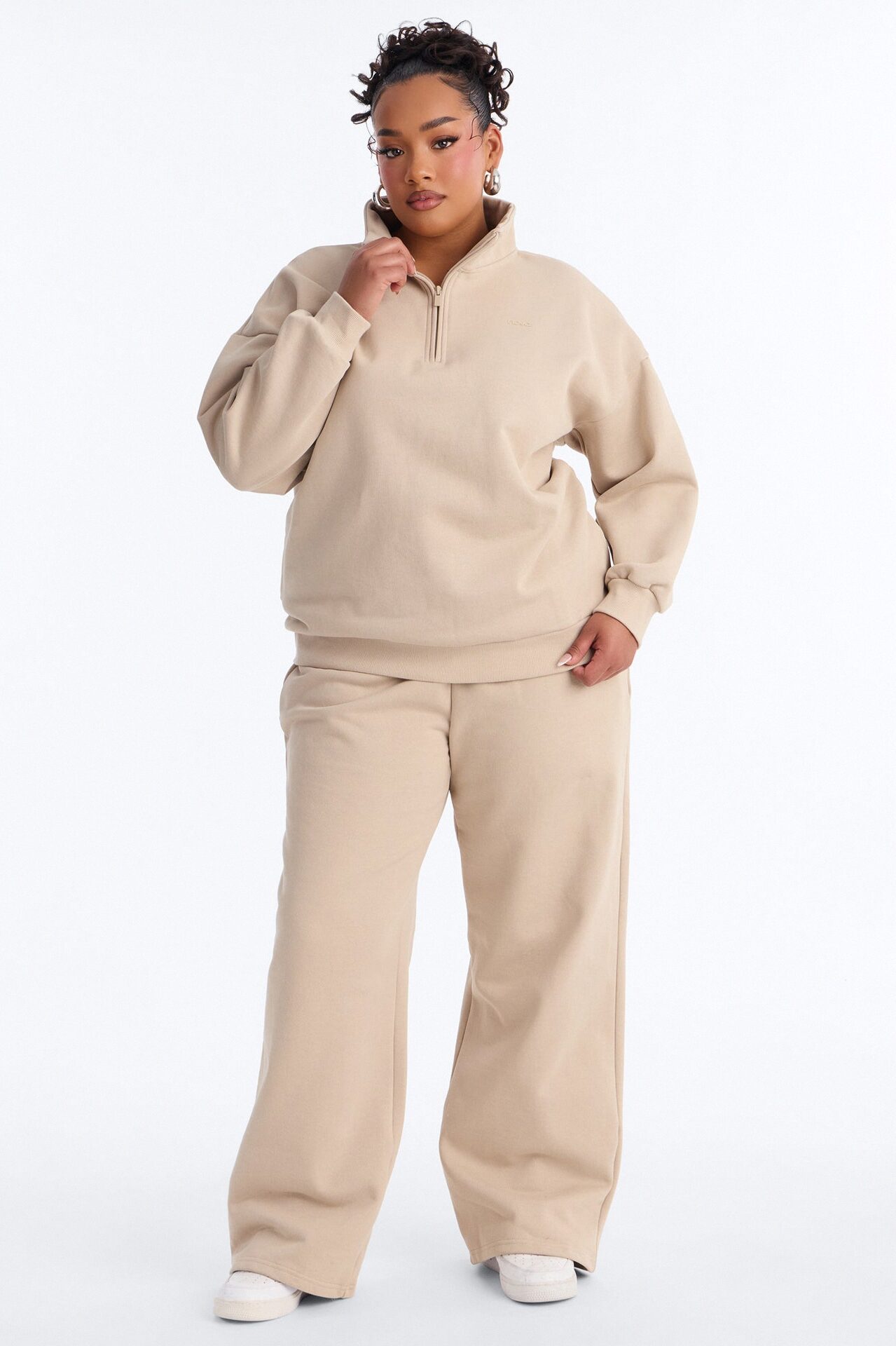 Libby Quarter Zip Fleece Sweatshirt - Taupe
