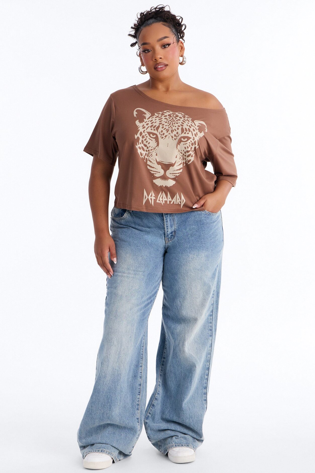 Def Leppard Lounge Off Shoulder Tee - Brown