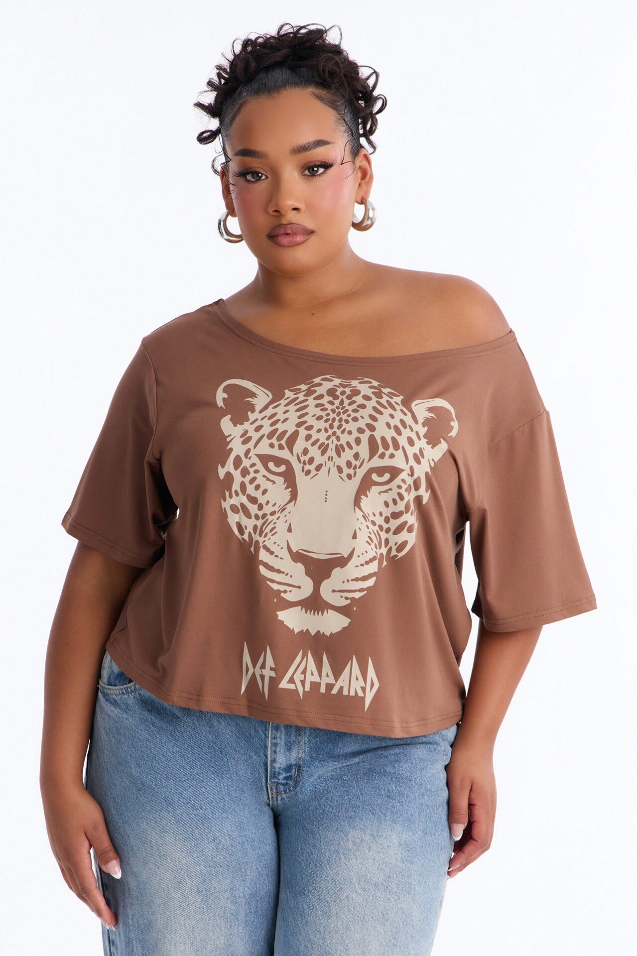 Def Leppard Lounge Off Shoulder Tee - Brown