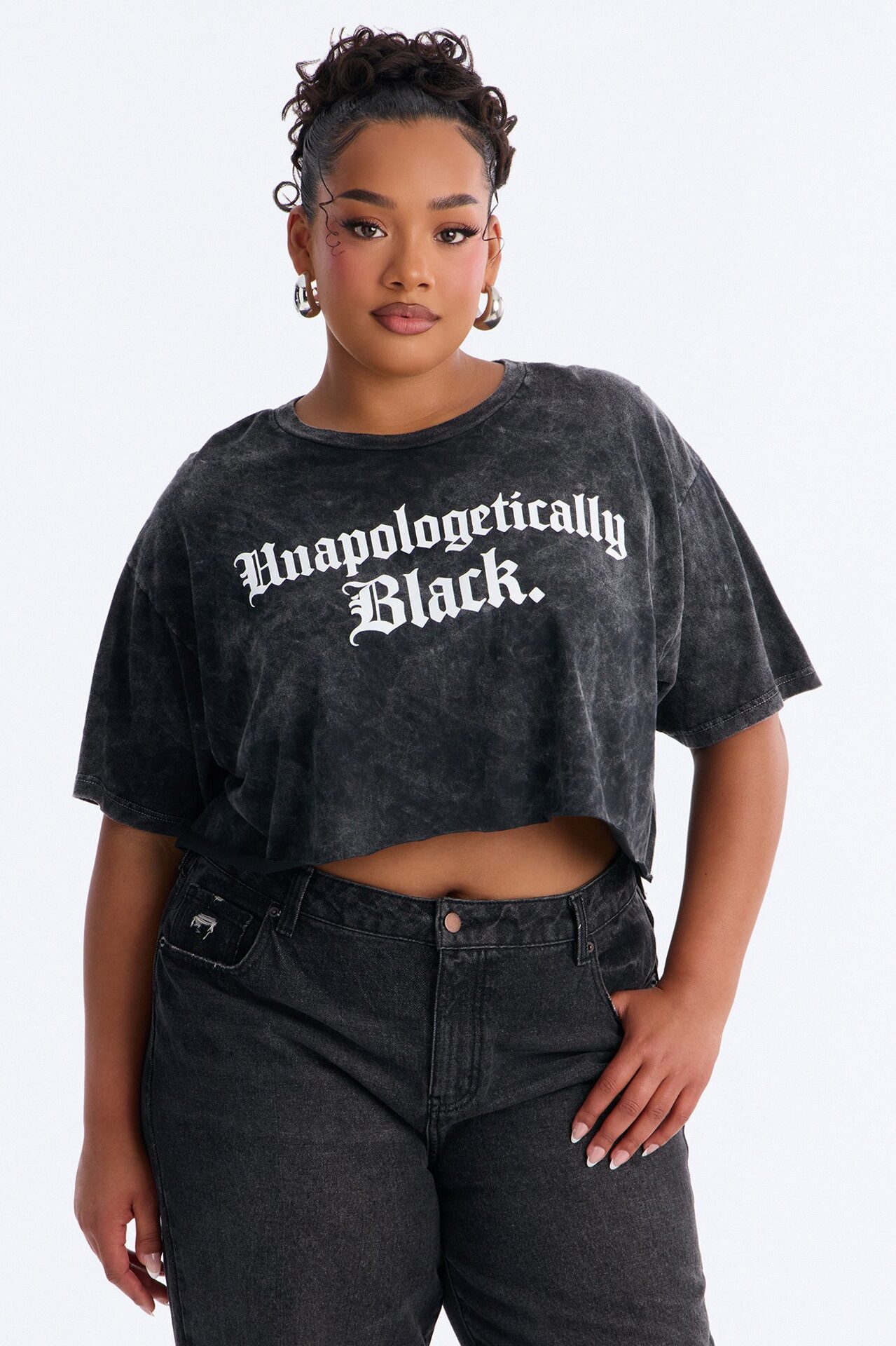 Unapologetically Black Cropped Washed Tee - Black