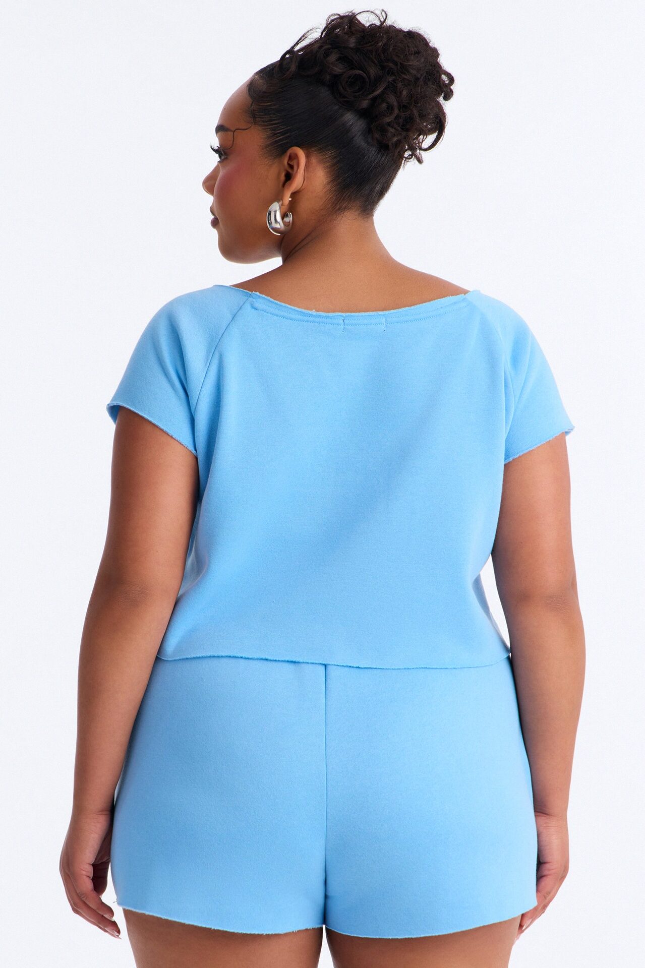 Sorry Vacation Off Shoulder Washed Cropped Tee - Blue