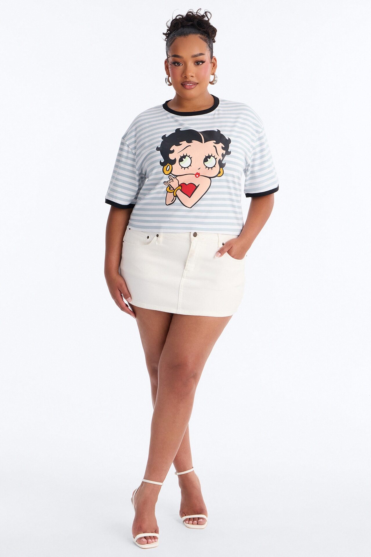 Betty Boop Stripe Crop Tee - Multi Color