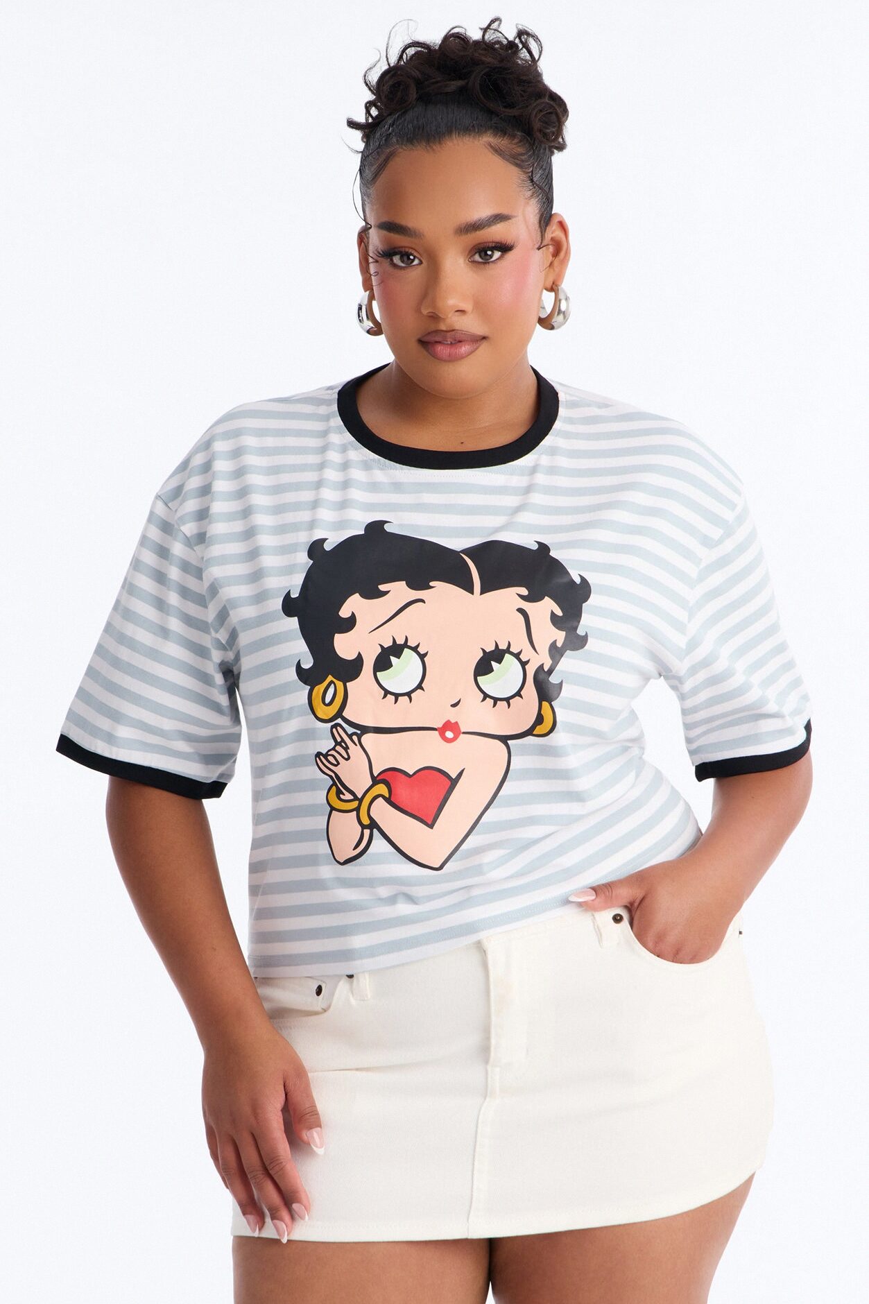 Betty Boop Stripe Crop Tee - Multi Color