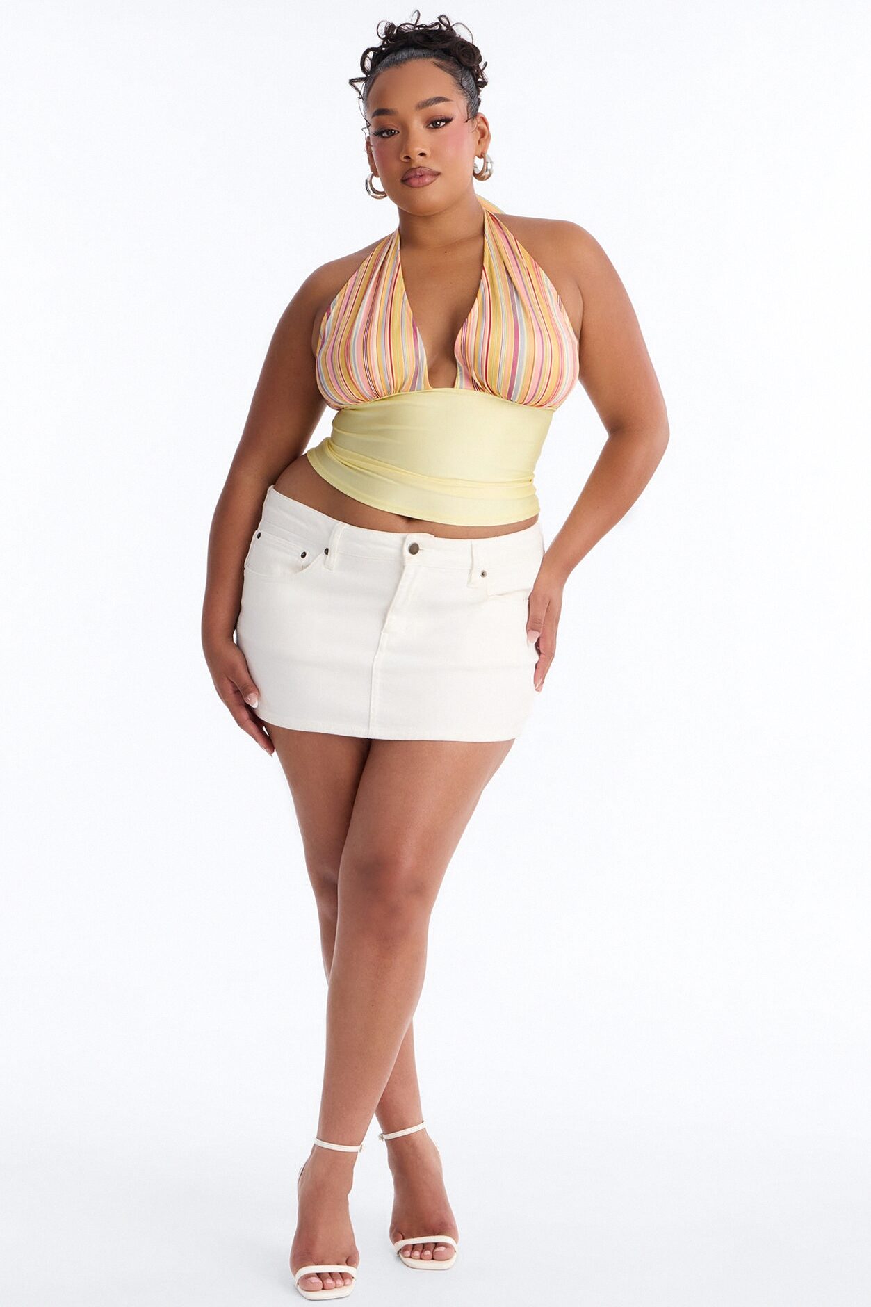 Sunny Outside Spring Striped Halter Top - Yellow/combo