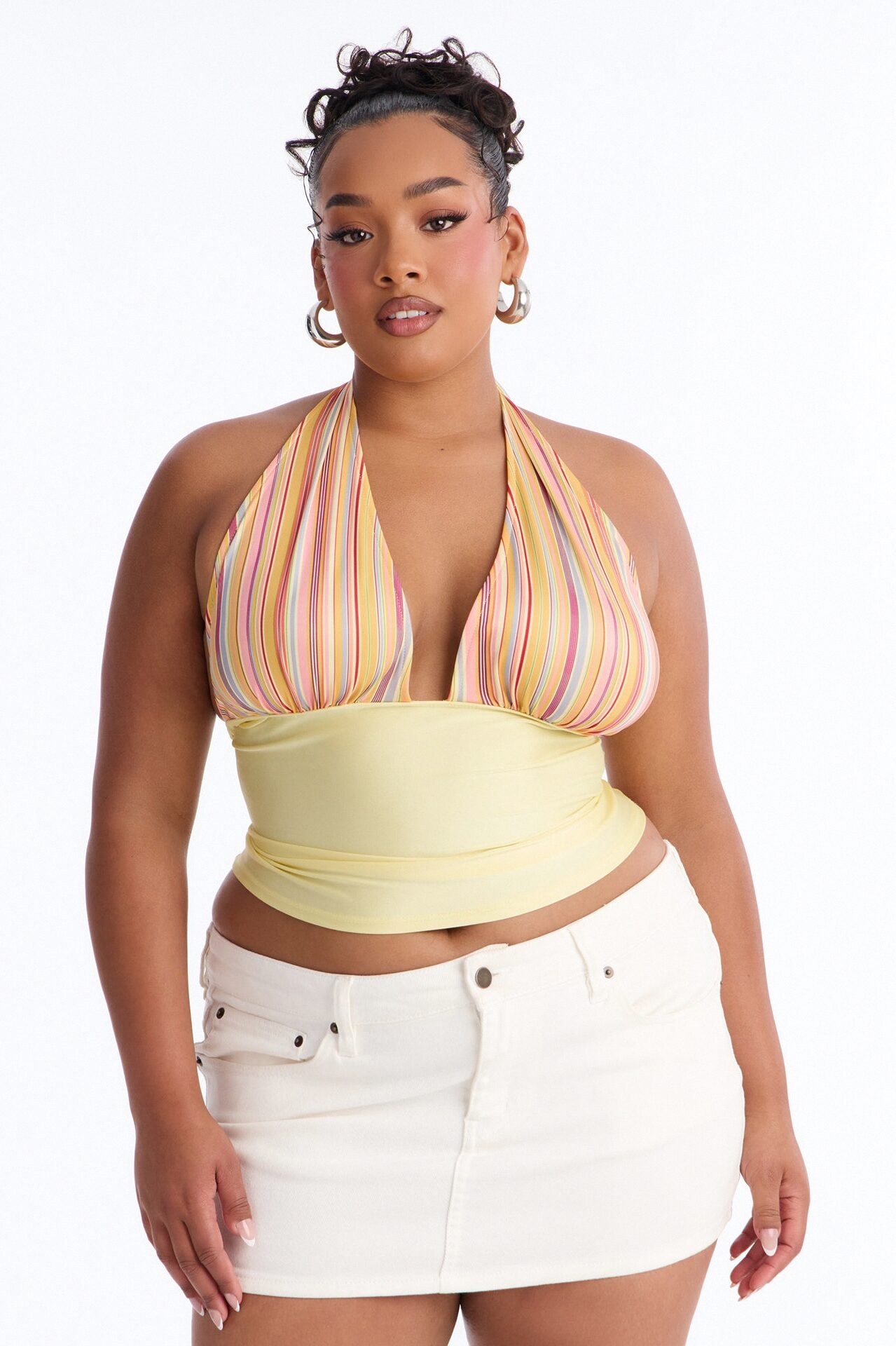Sunny Outside Spring Striped Halter Top - Yellow/combo