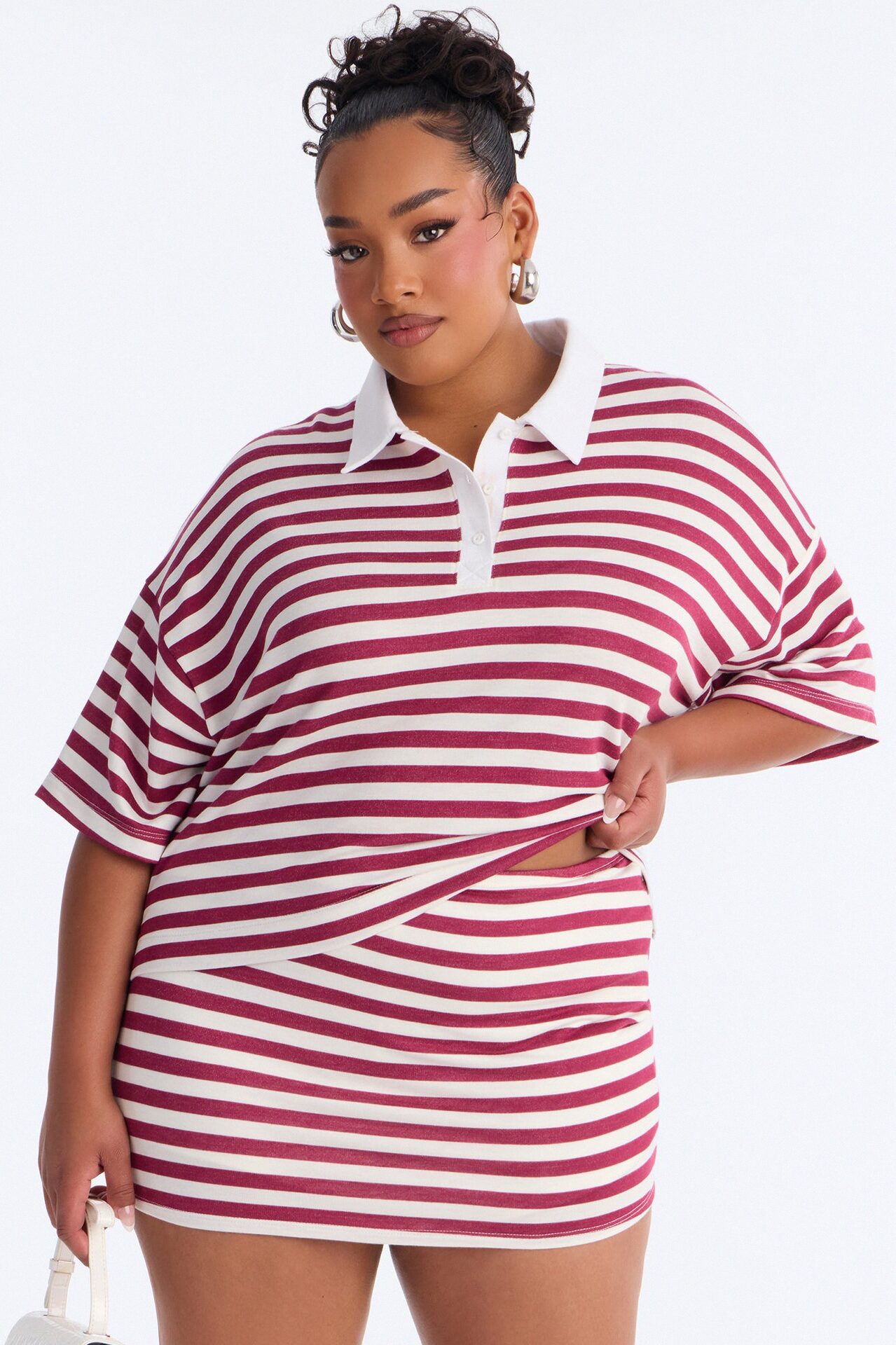 Steph Striped Skirt Set - Wine/combo