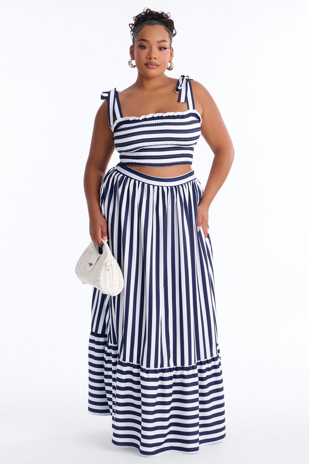 Marisol Stripe Maxi Skirt Set - Navy/combo