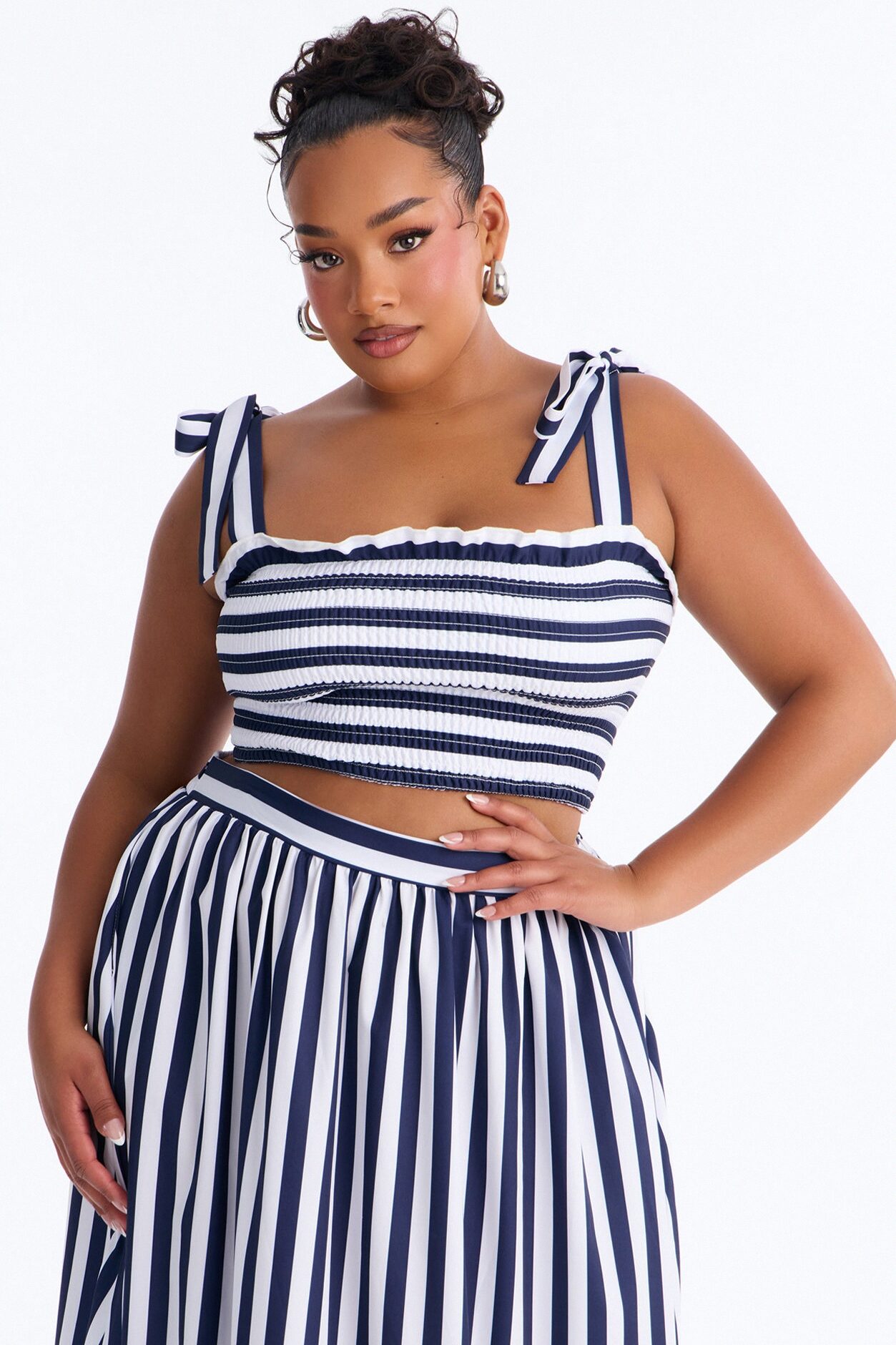 Marisol Stripe Maxi Skirt Set - Navy/combo
