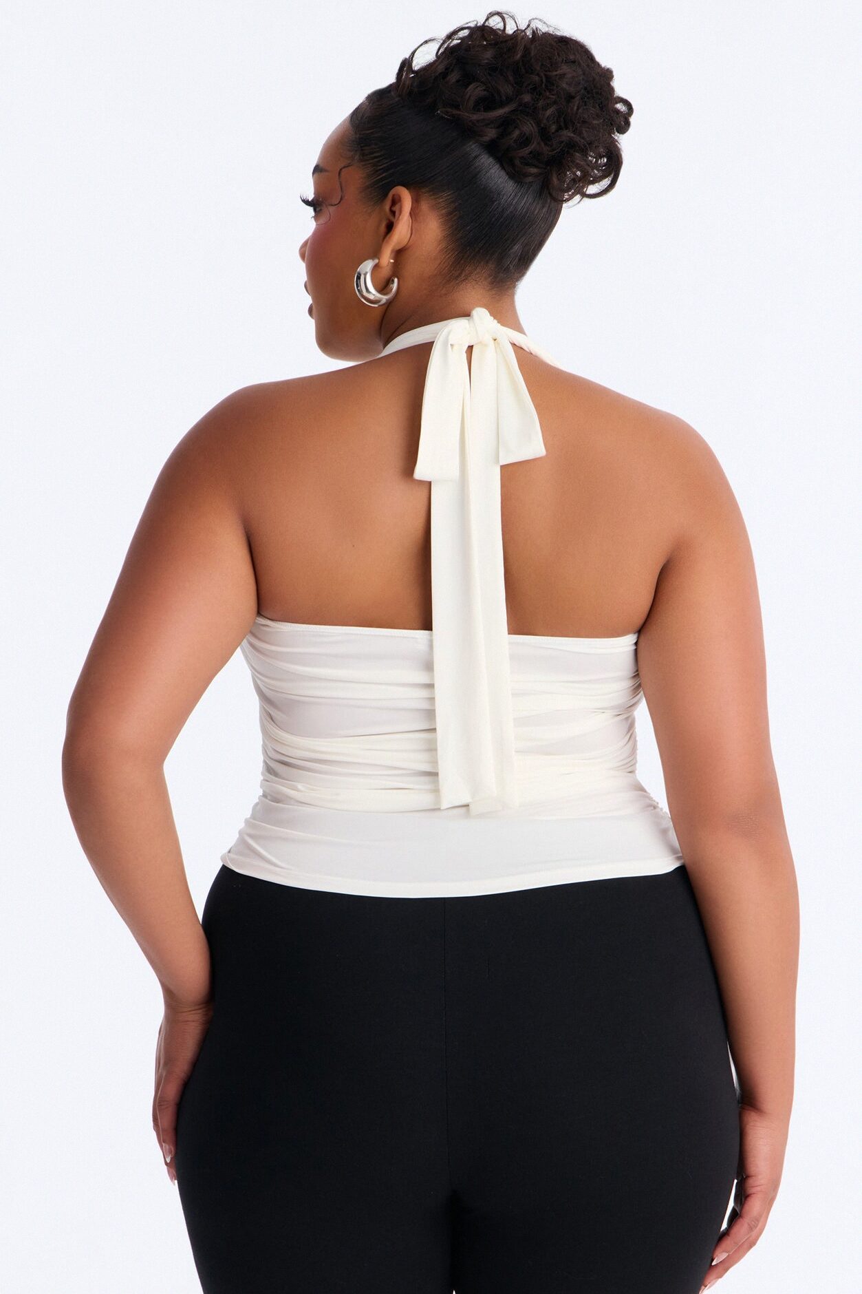 Don't Overthink Ruched Halter Top - White