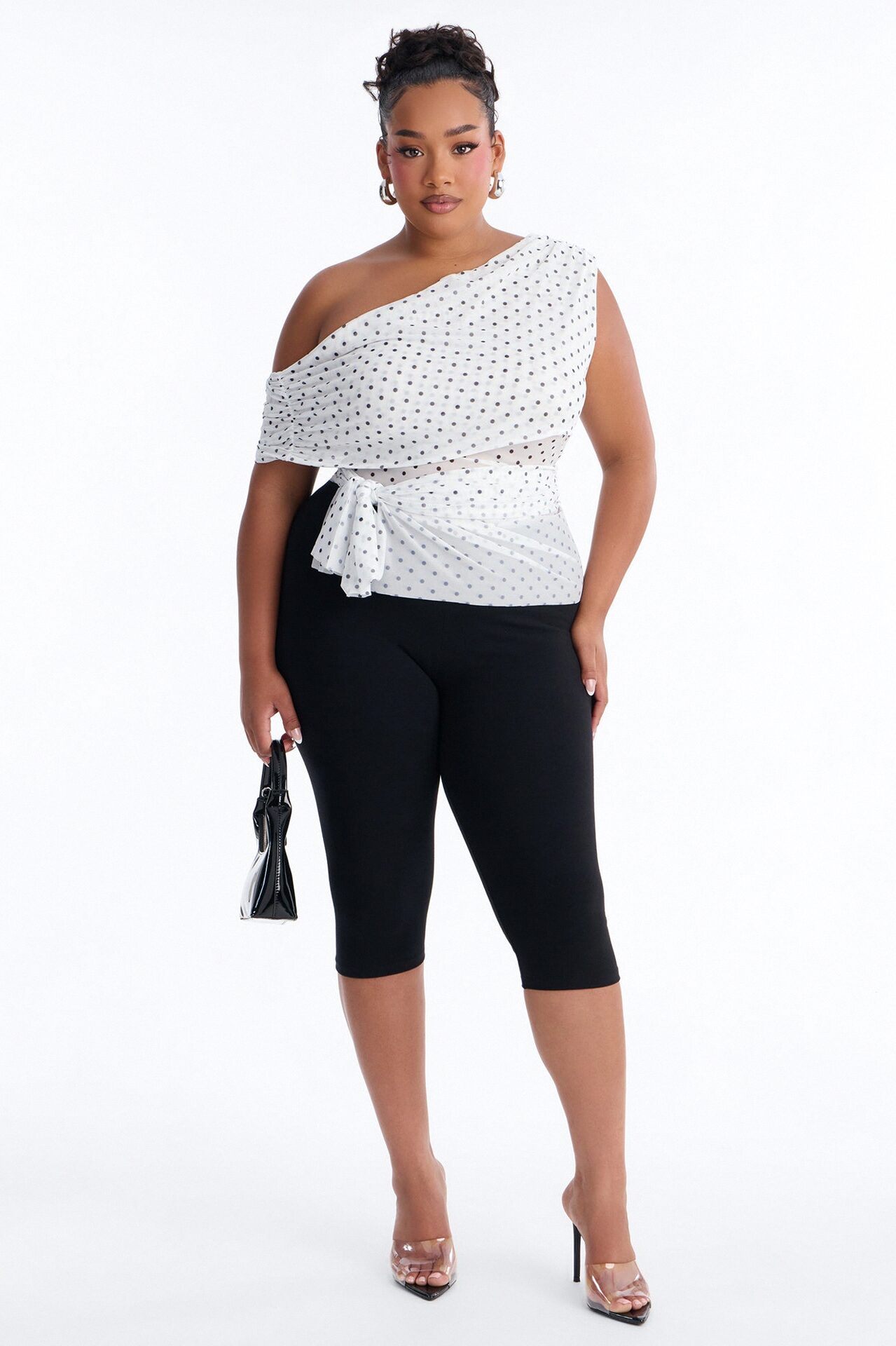 Kylie Polka Dot Off Shoulder Mesh Top - White/combo