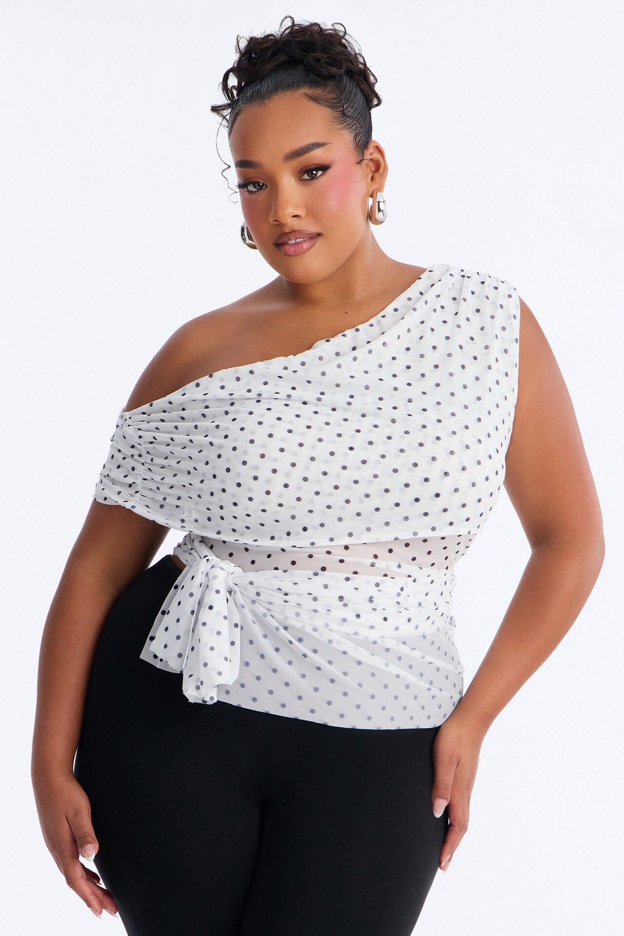 Kylie Polka Dot Off Shoulder Mesh Top - White/combo