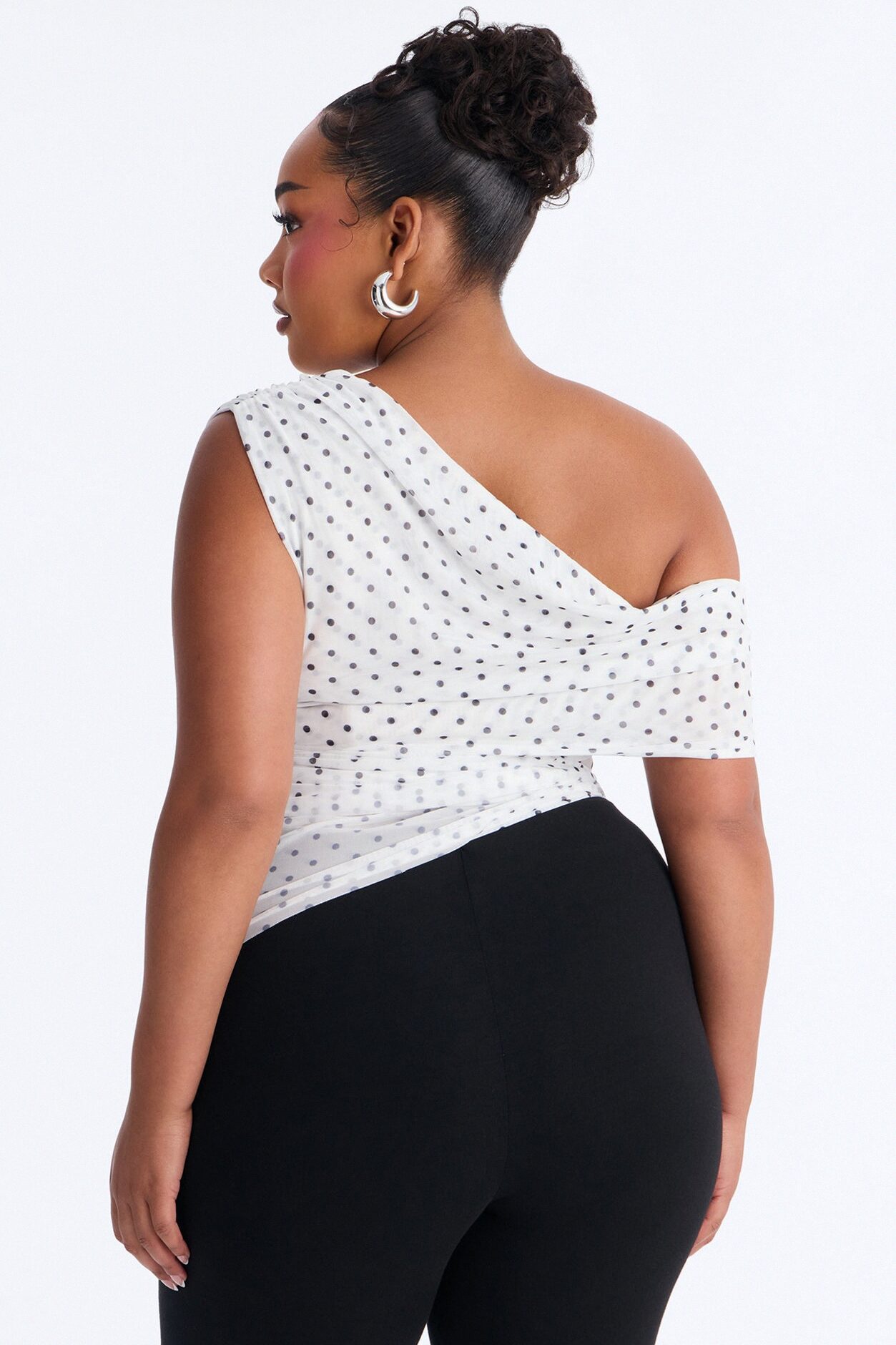 Kylie Polka Dot Off Shoulder Mesh Top - White/combo