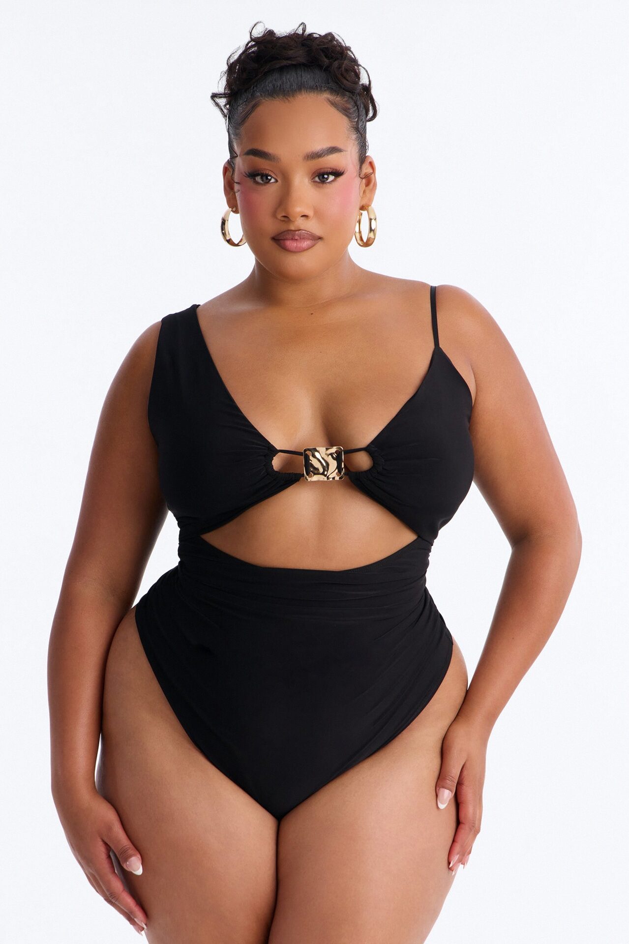 Tropic Waters Ruched Hardware Bodysuit - Black